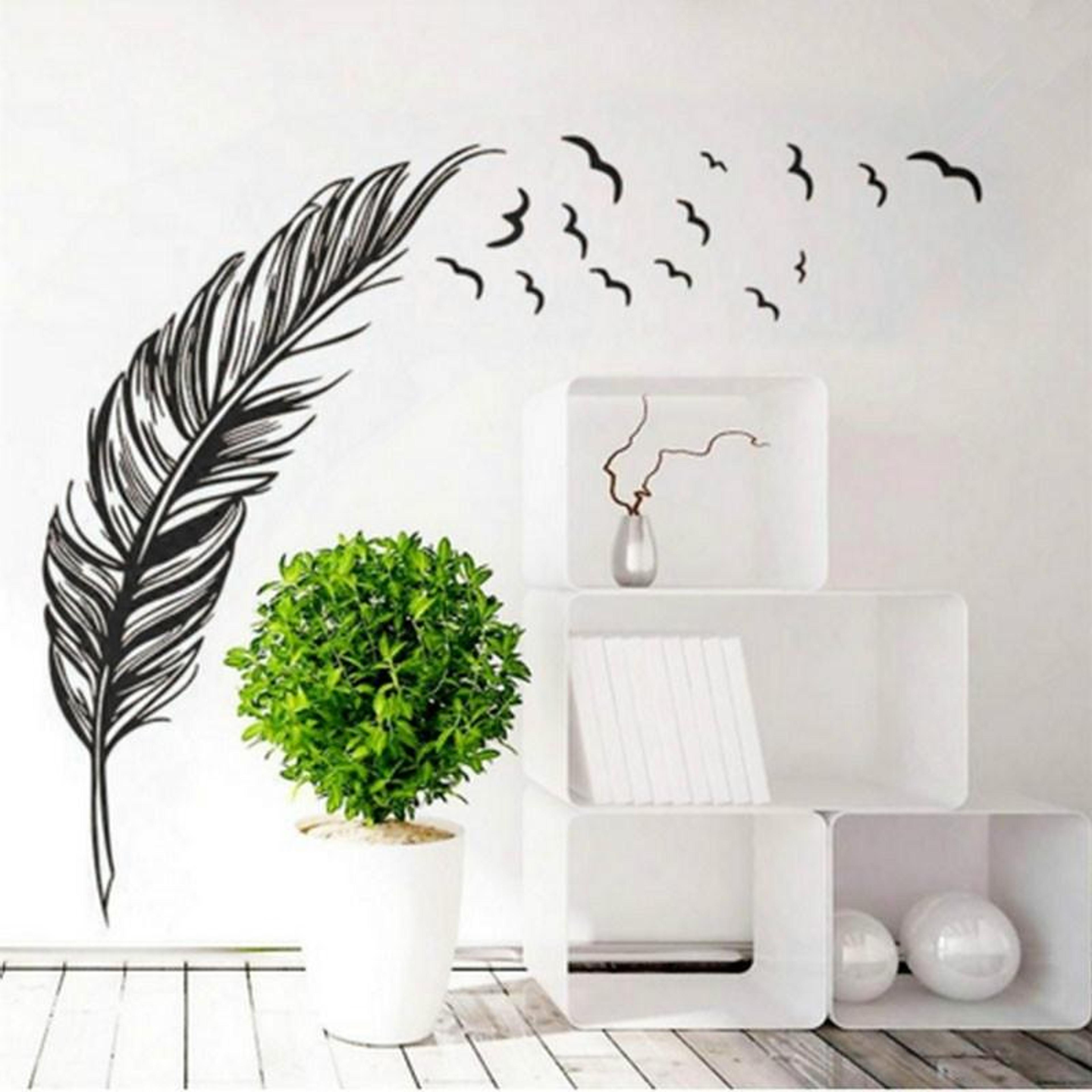 elegant feather wall sticker removable pvc wall decal for bedroom, living room & furniture