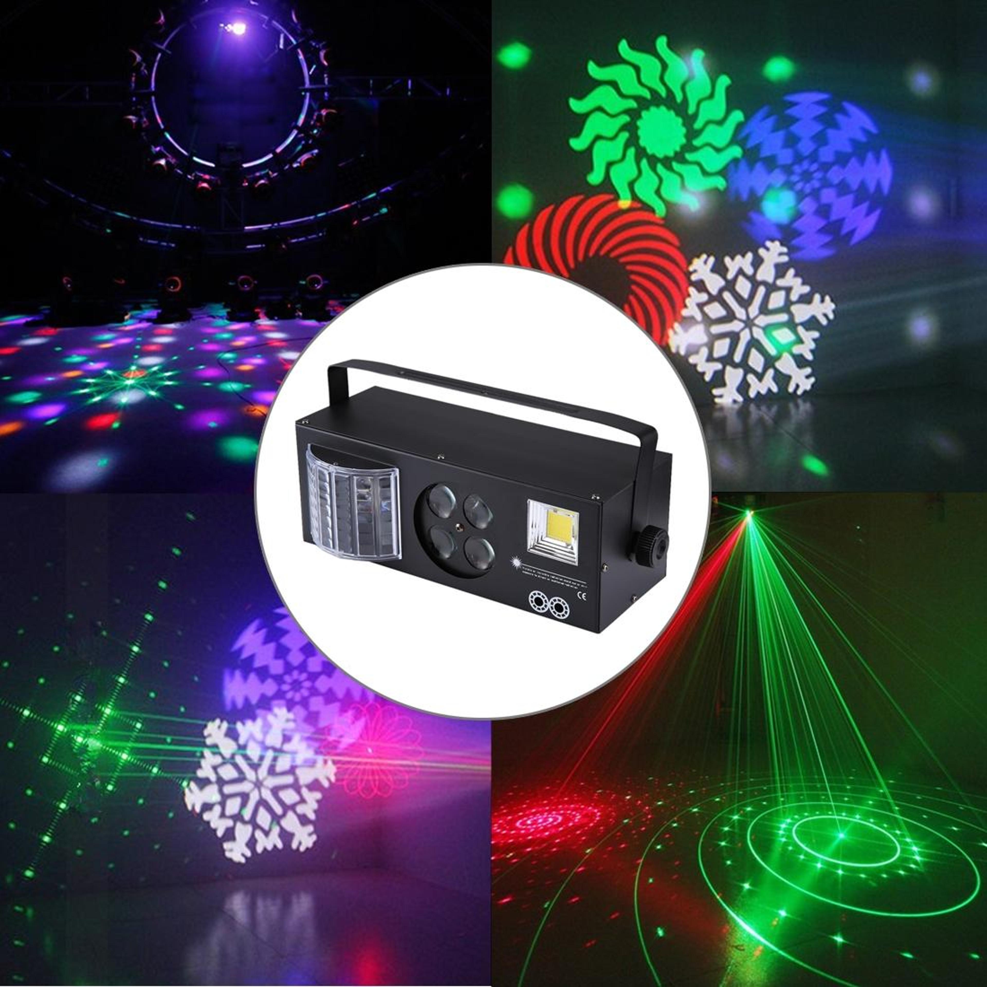 product name 60w led stage light 4-in-1 party light projector with laser, strobe & dmx control