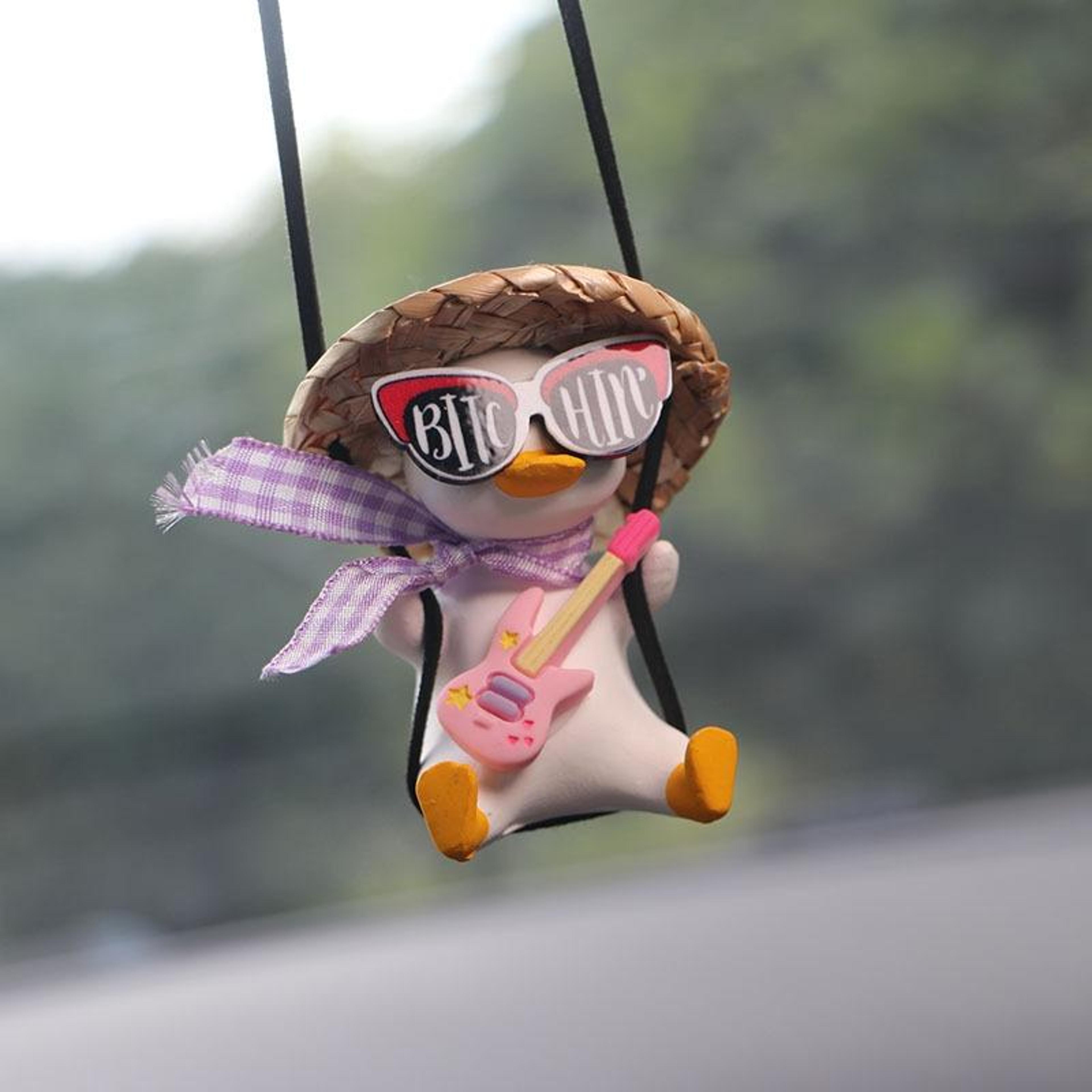 cute duck car rear view mirror hanging ornament for car interior accessories and home decor