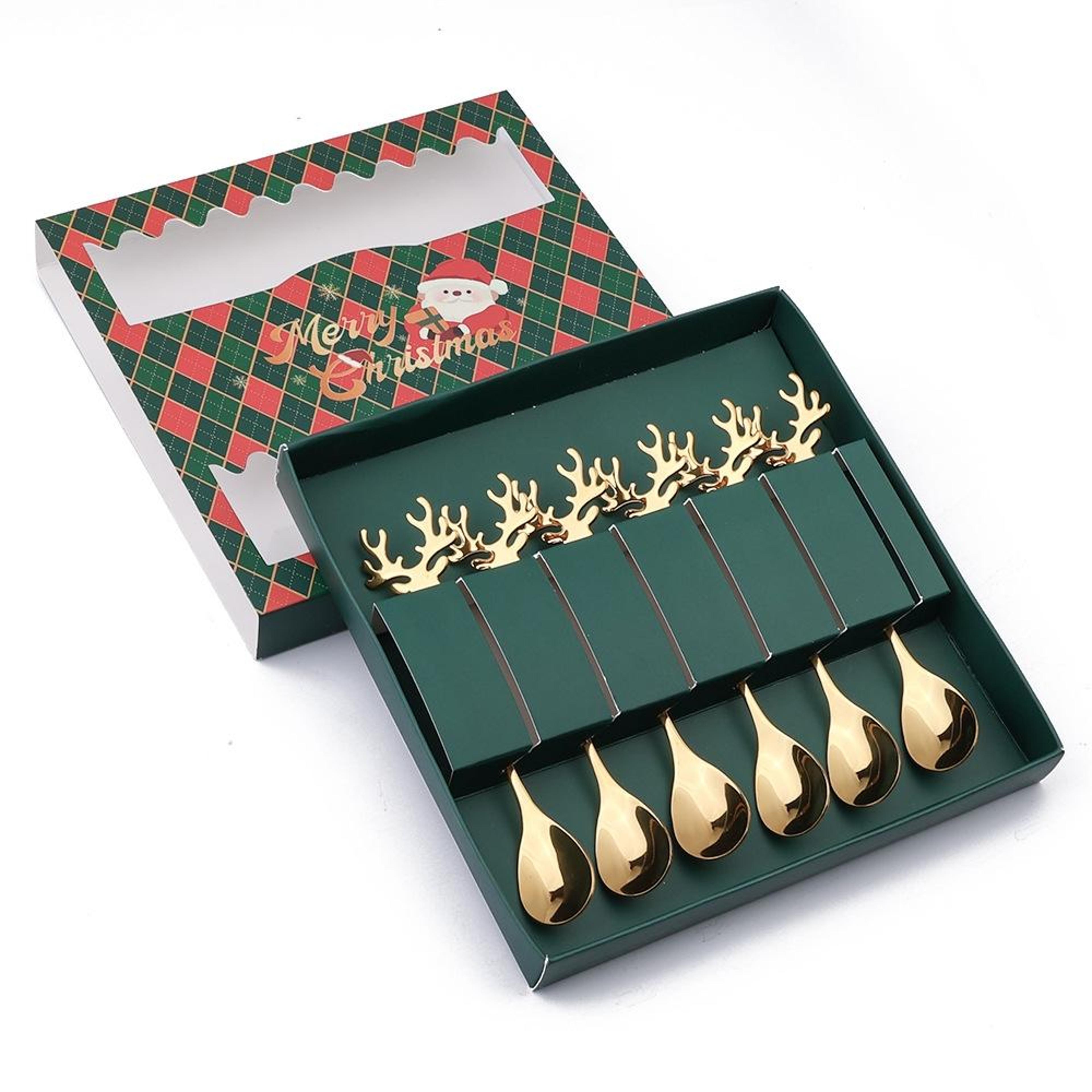 christmas coffee spoon set stainless steel deer dessert spoons with gift box