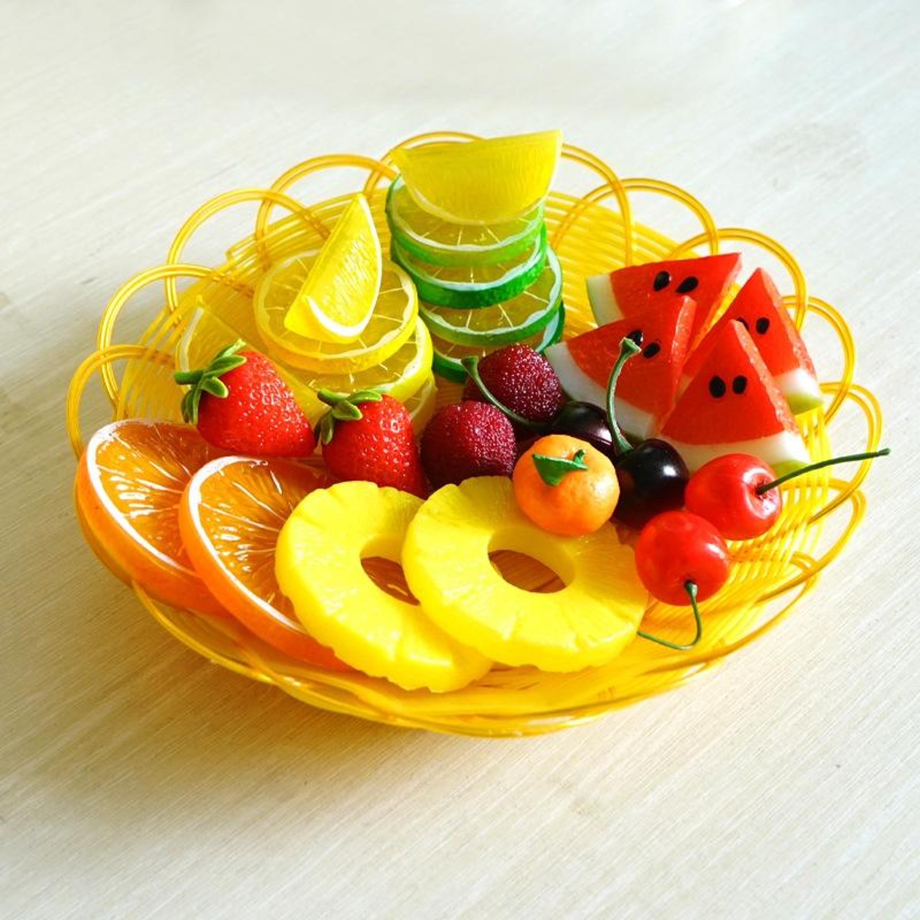 realistic fake fruit slices set for food photography, display & home decor