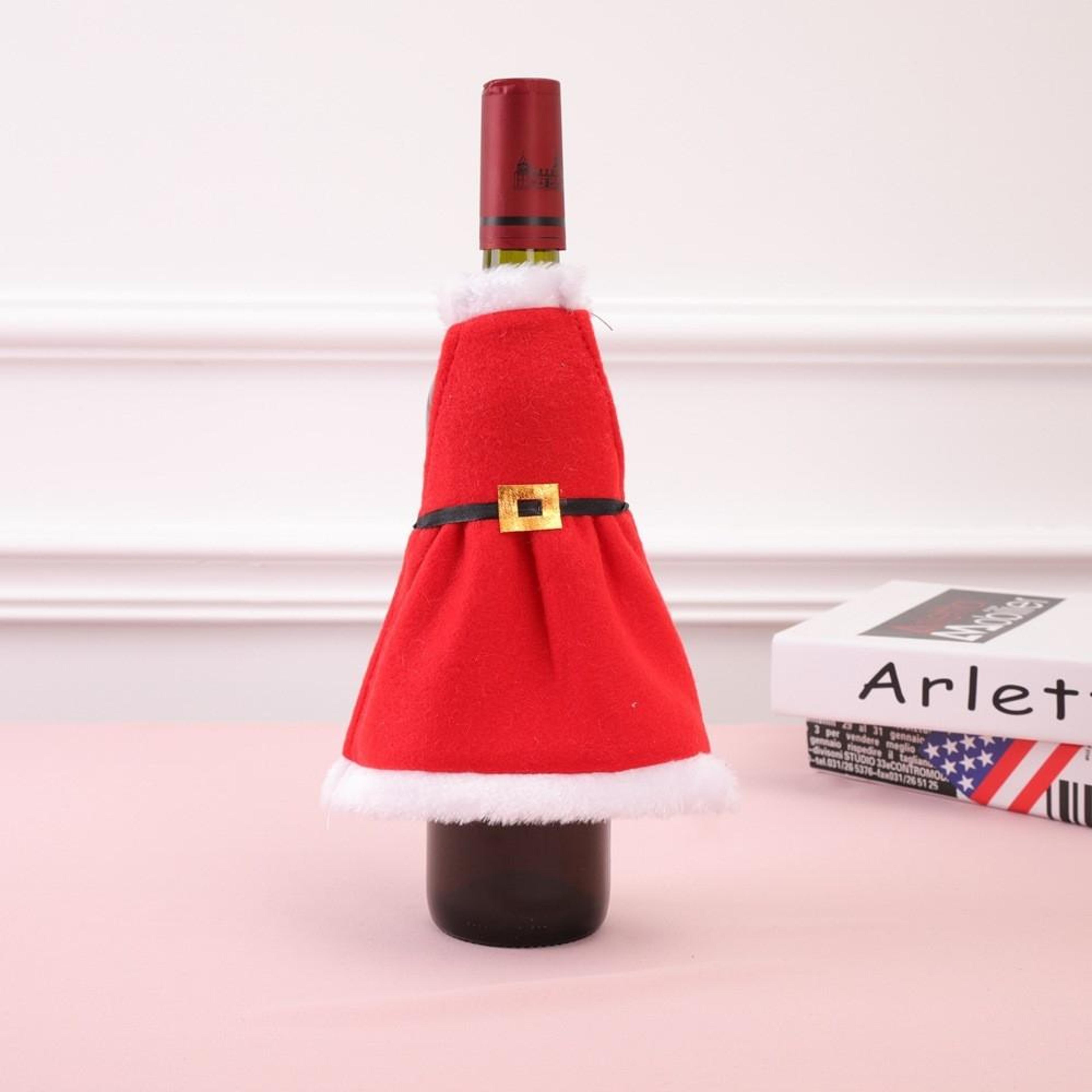festive christmas wine bottle cover flannel santa apron decoration for holiday table decor