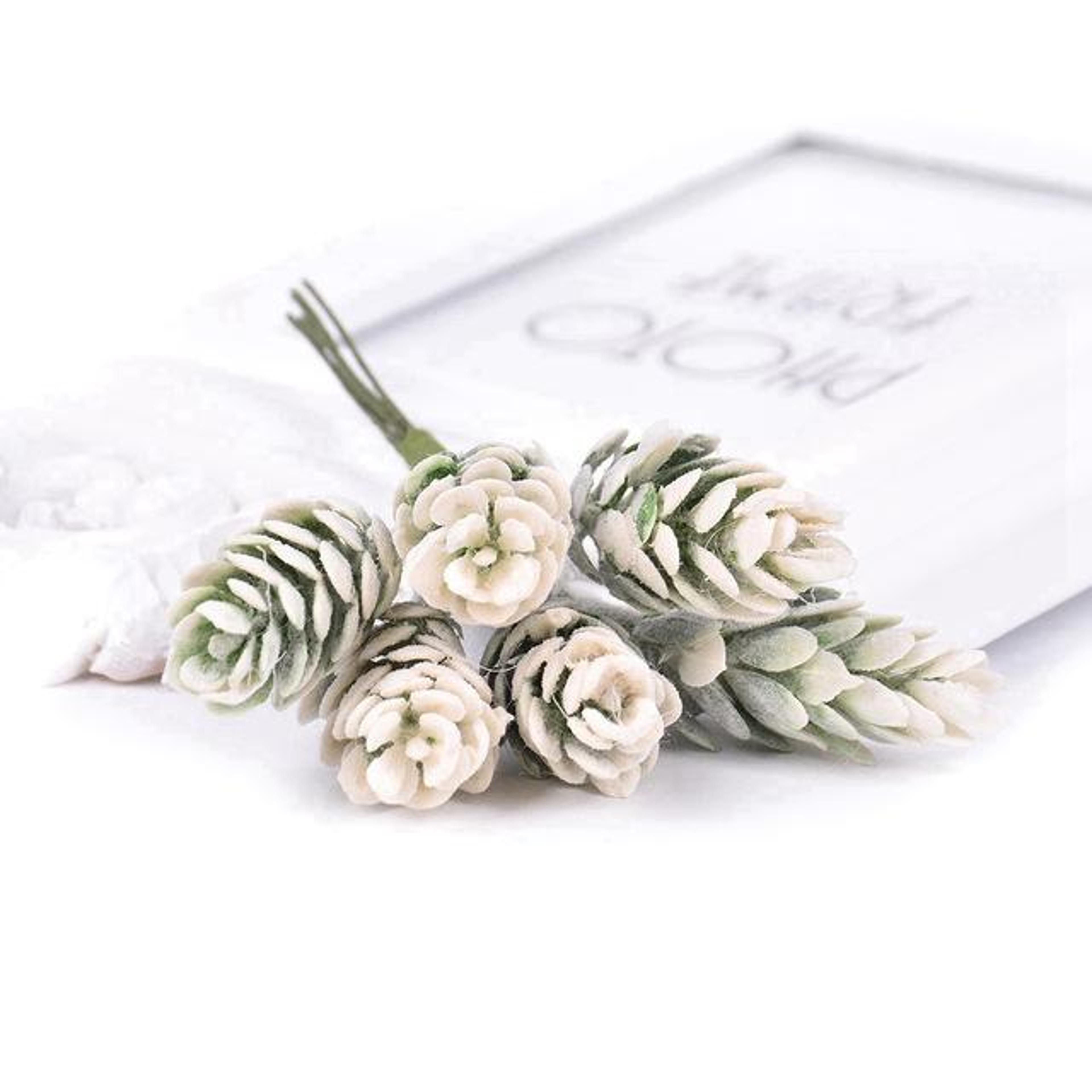 rustic artificial flower bouquet with pine cones for wedding & christmas floral decor