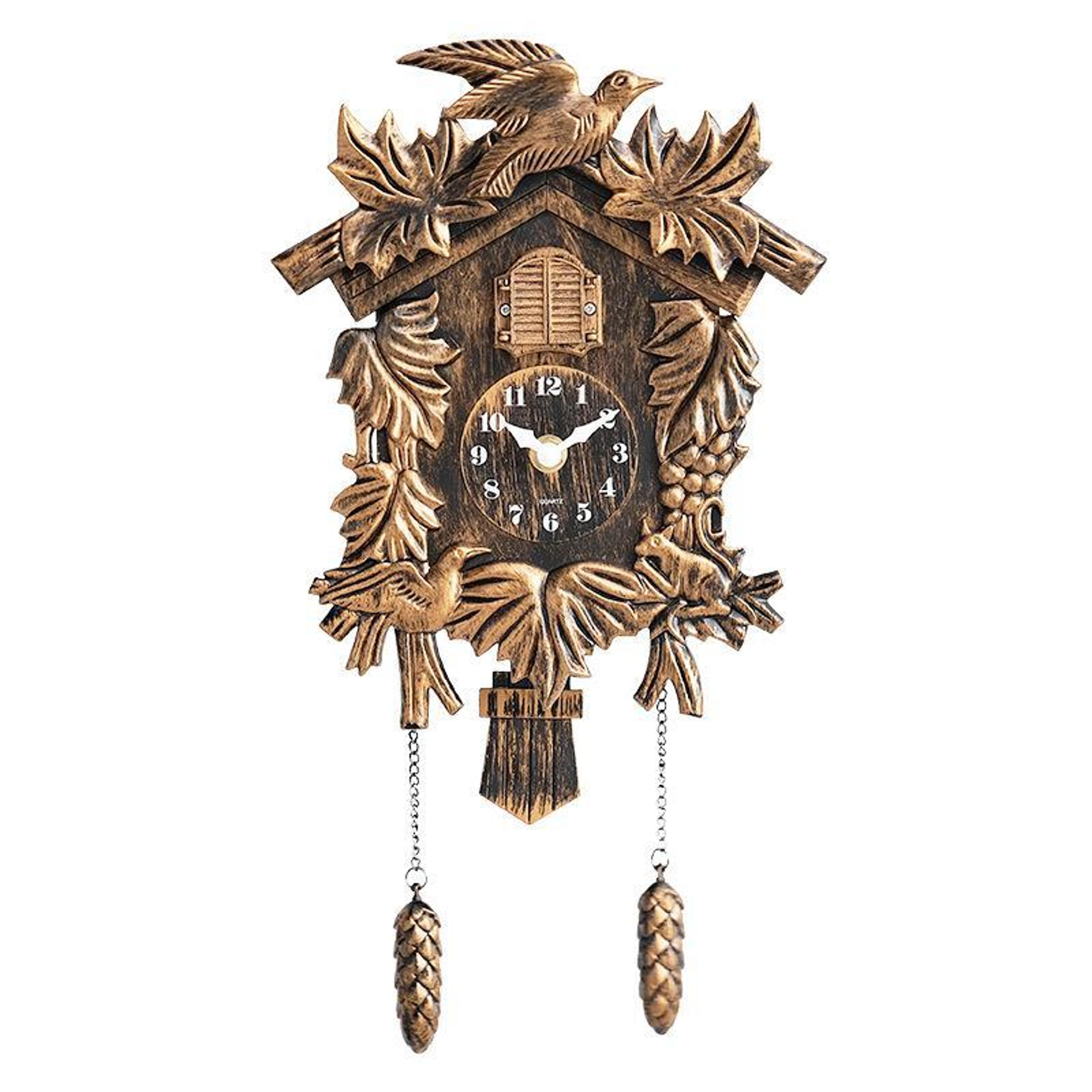 vintage cuckoo wall clock with silent movement & bird song chime for rustic home decor