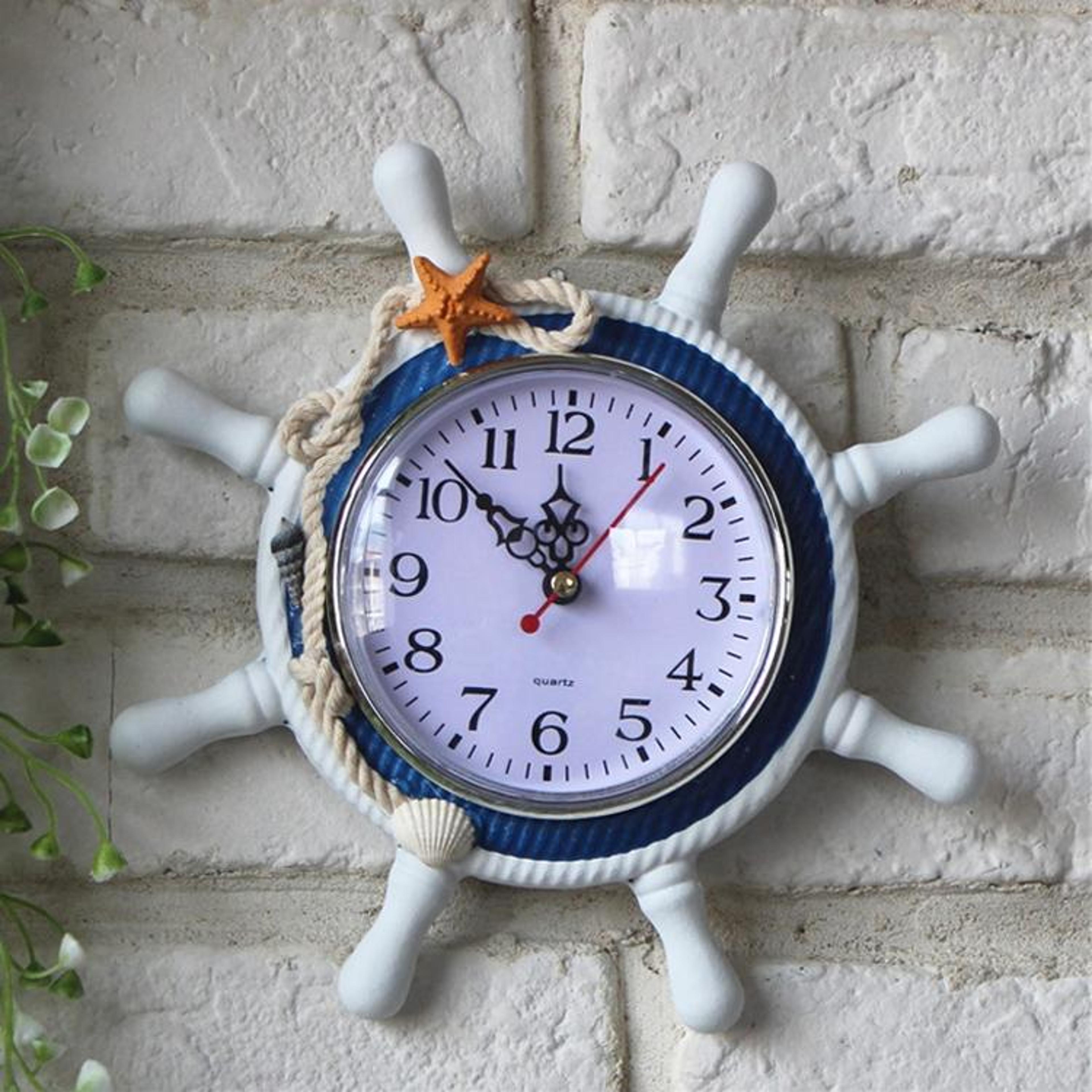 rustic wooden wall clock ship wheel nautical coastal home decor