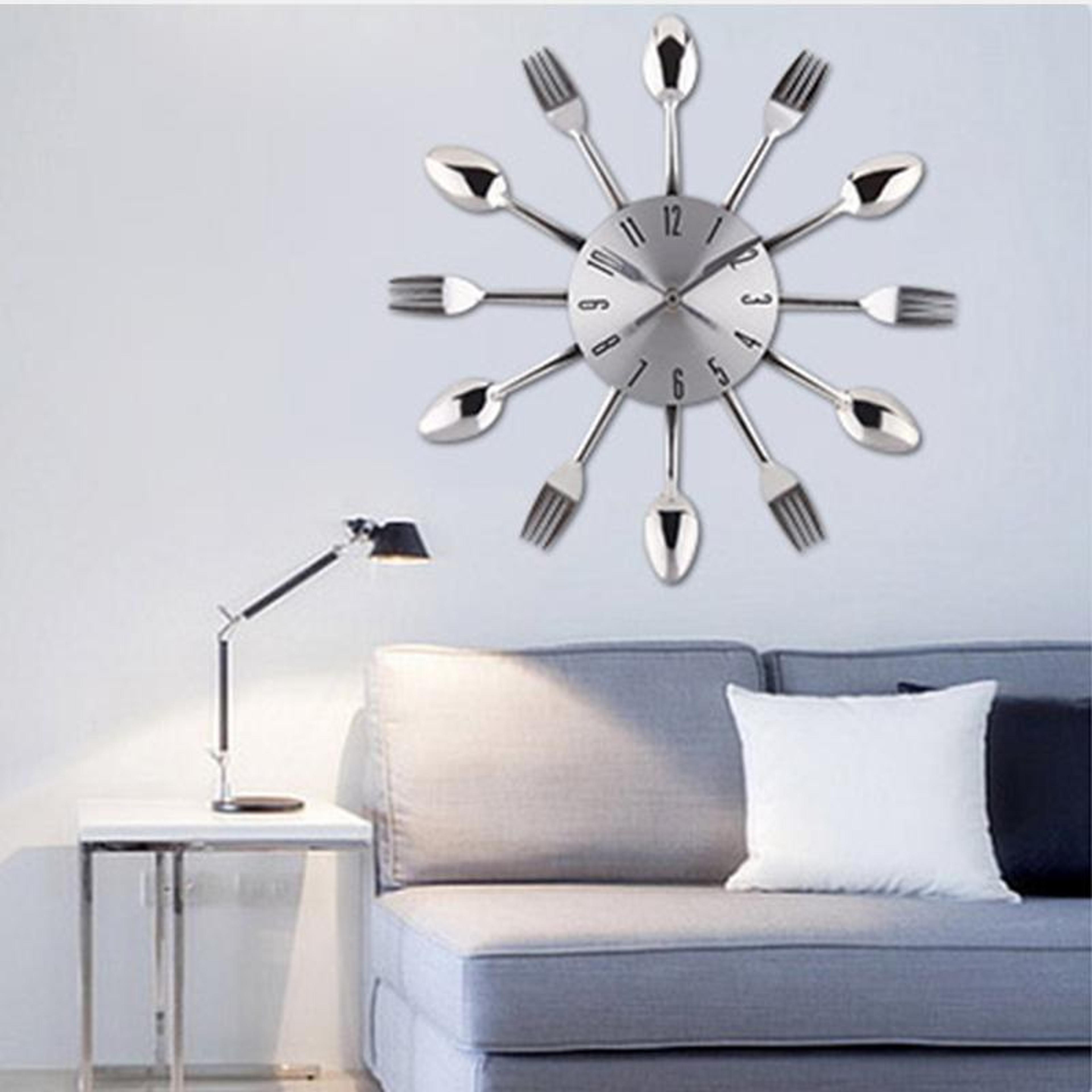 creative kitchen wall clock stainless steel cutlery wall clock for modern kitchen & dining decor