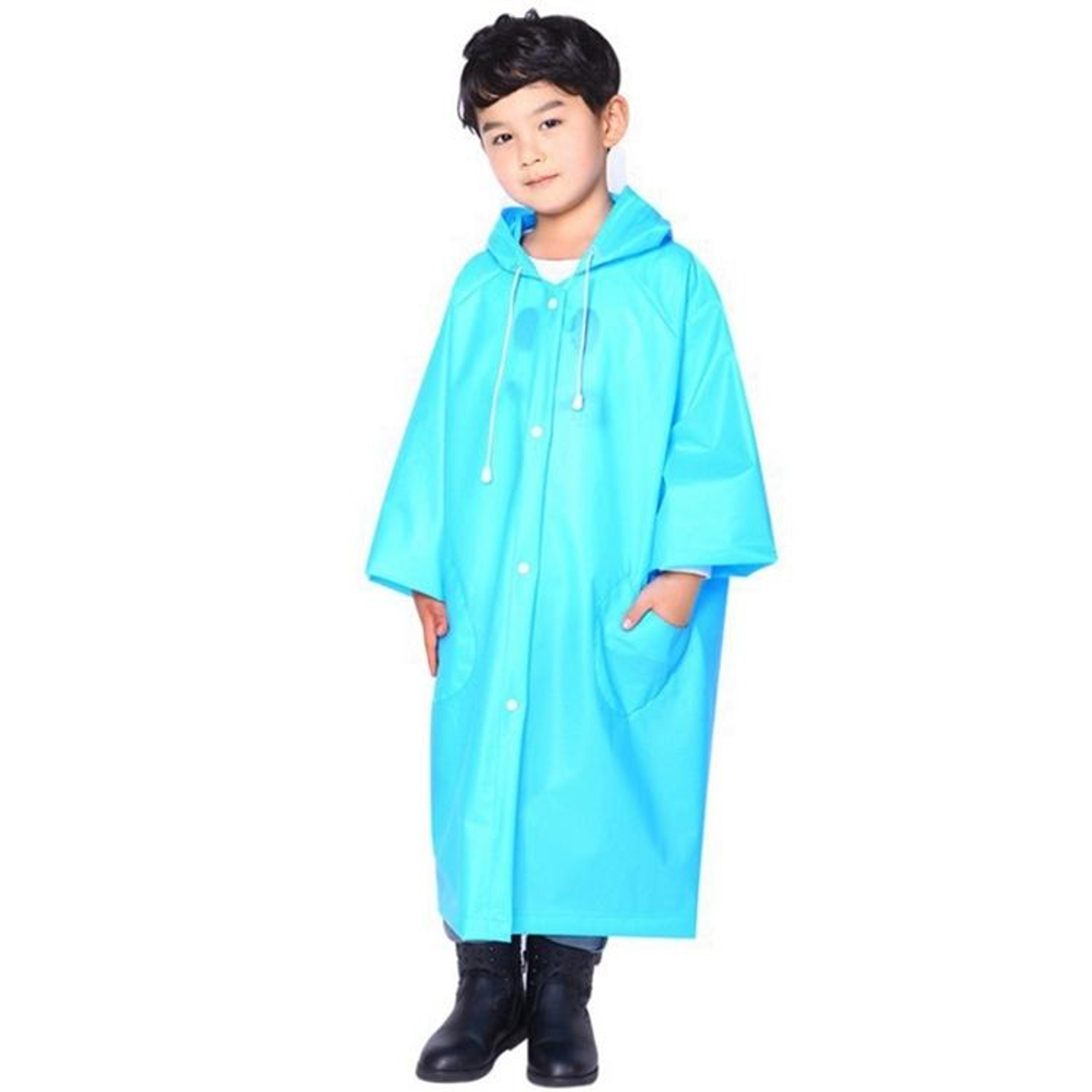 kids lightweight eva raincoat with hood pocket waterproof children's rain poncho
