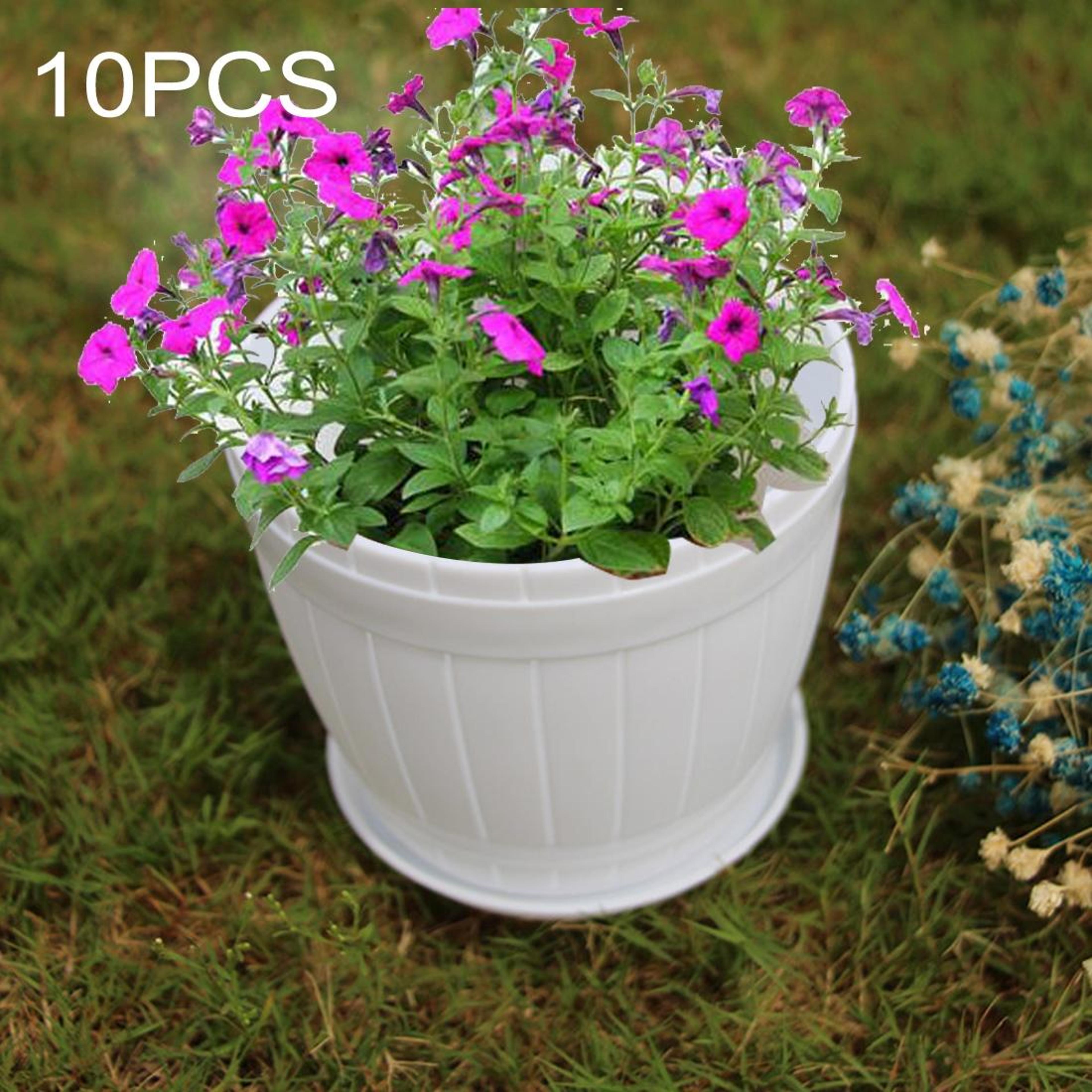 rustic flower pot resin planter with tray for succulents, herbs & indoor outdoor plants