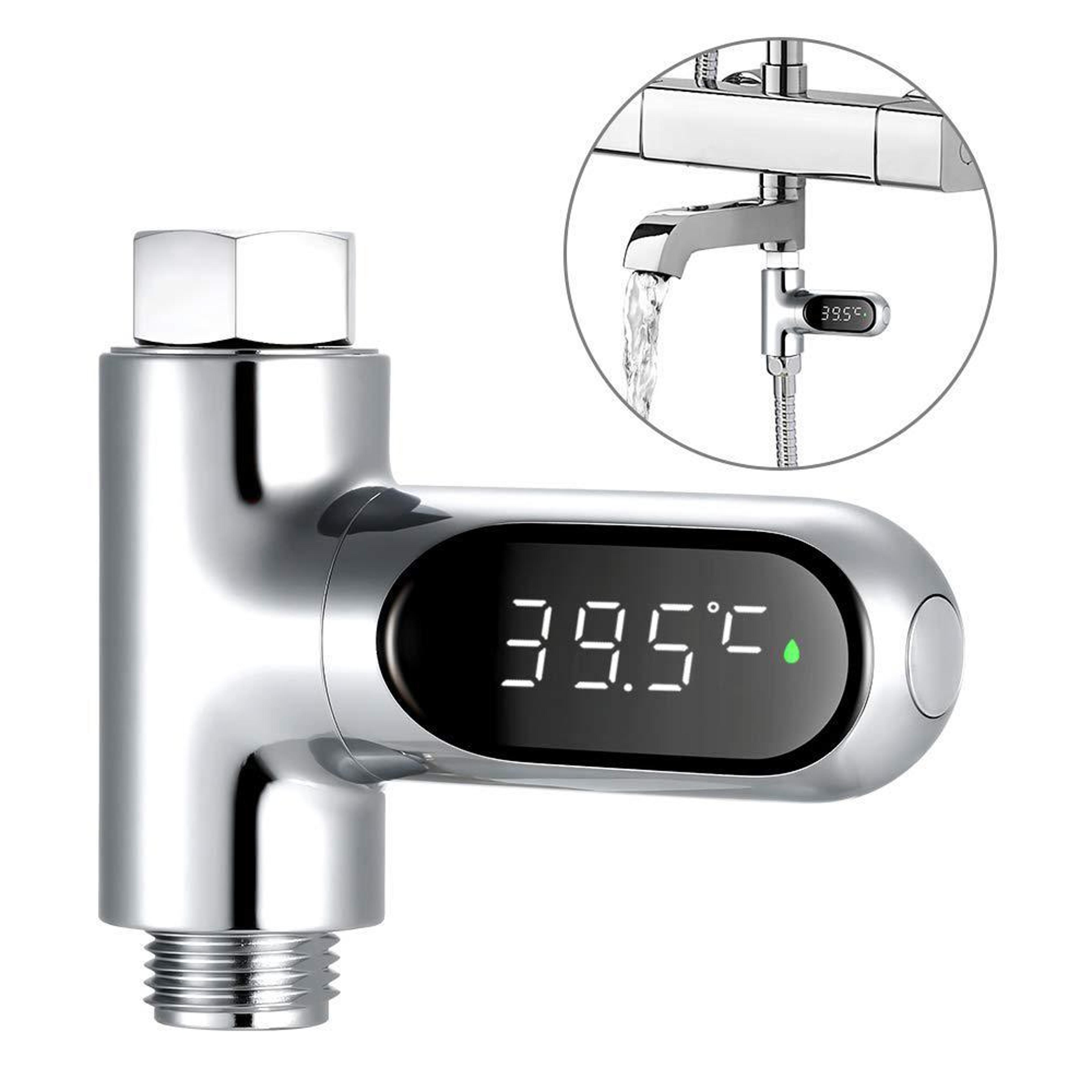 smart led shower thermometer with digital water temperature display & battery free hydropower