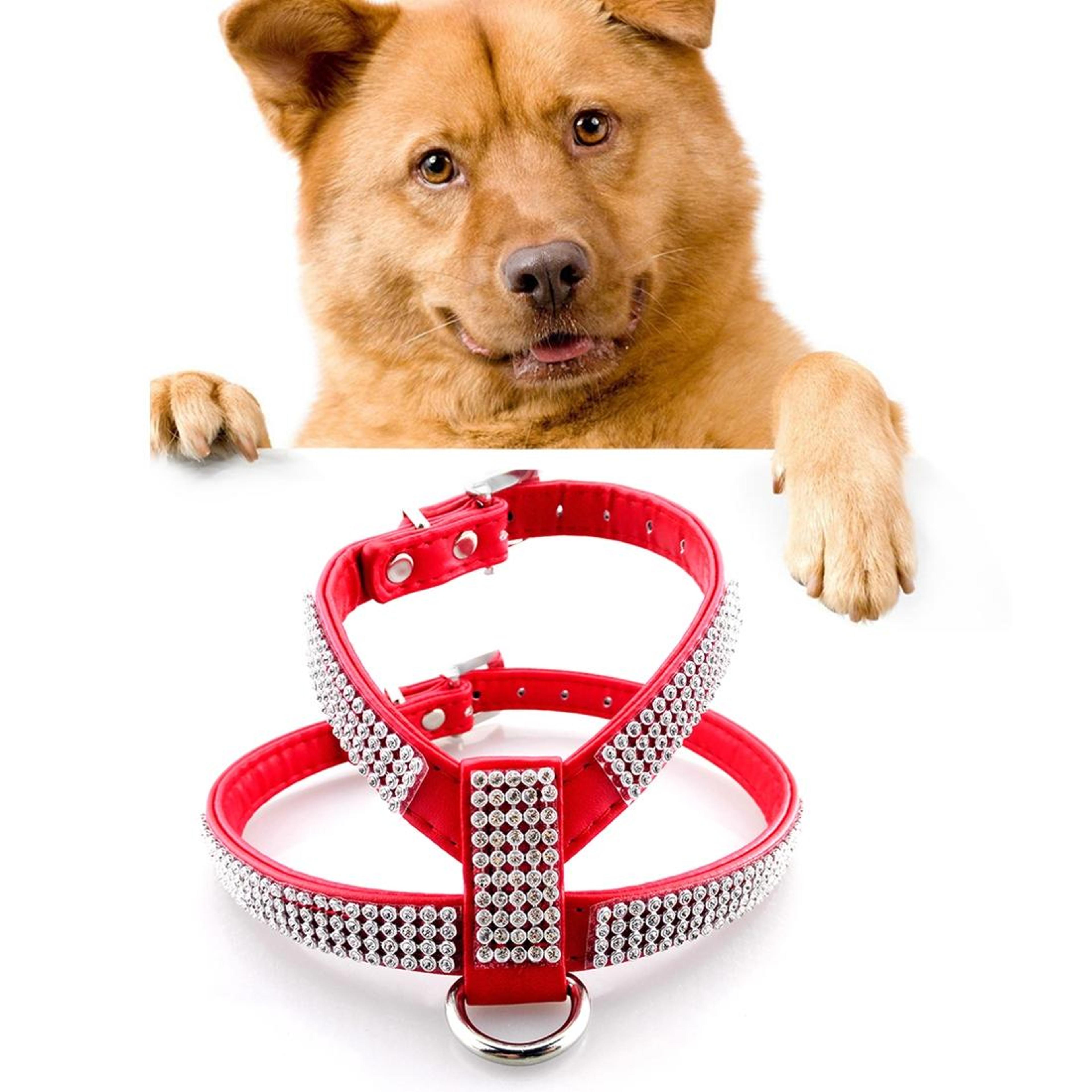 luxury dog harness with rhinestones soft pu pet harness & matching leash set