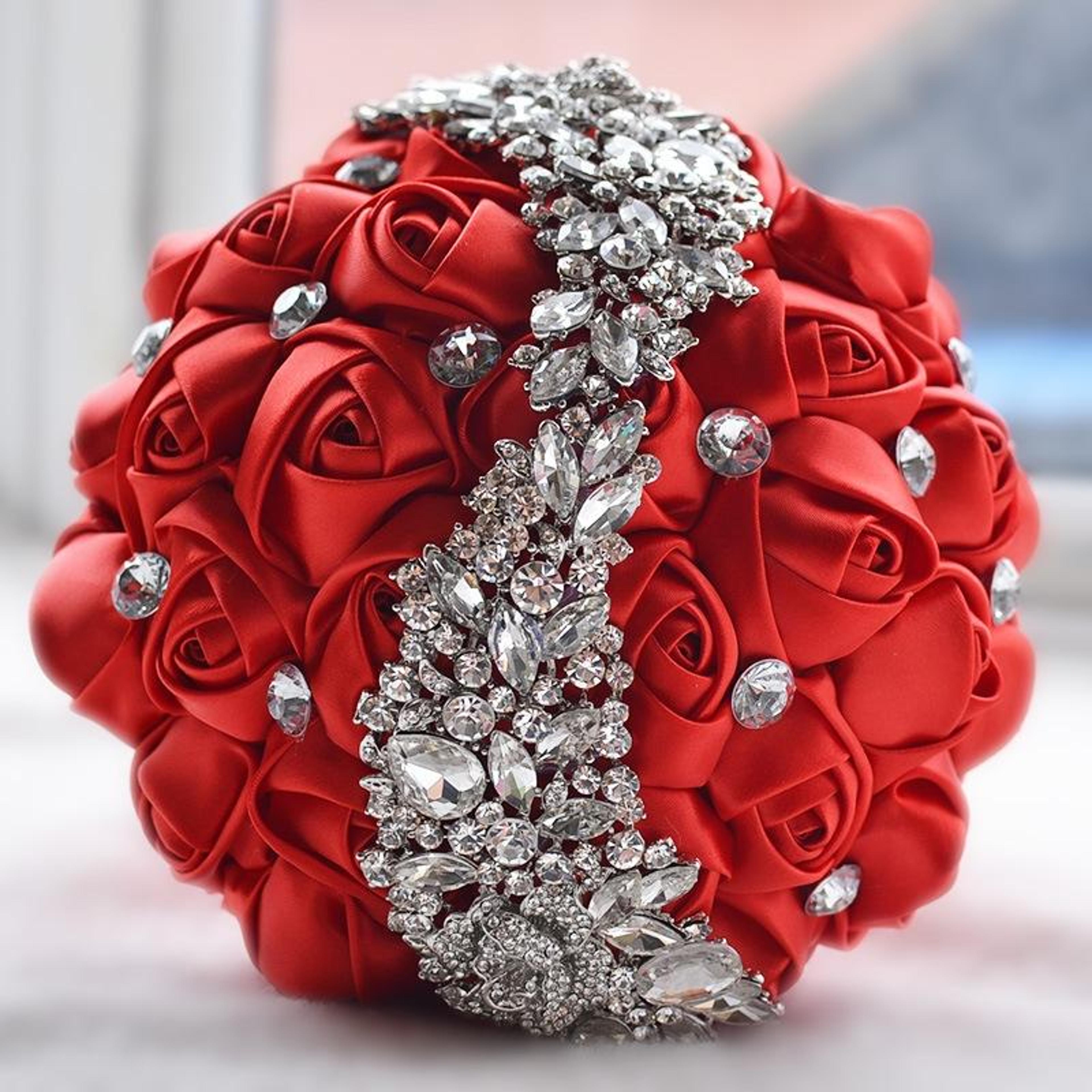 elegant bridal bouquet silk rose wedding bouquet with rhinestone satin handle