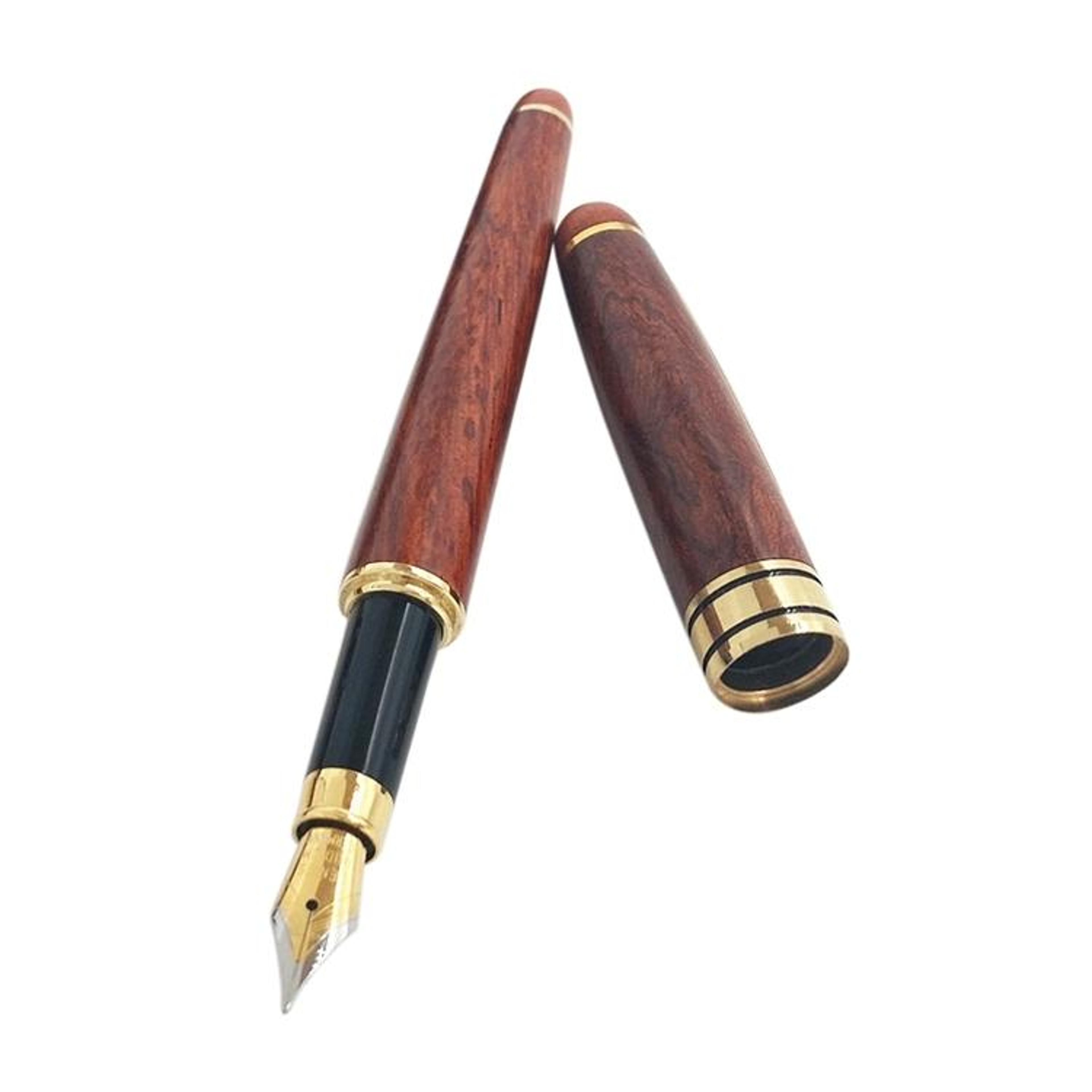 premium wooden fountain pen with transparent piston and fine nib