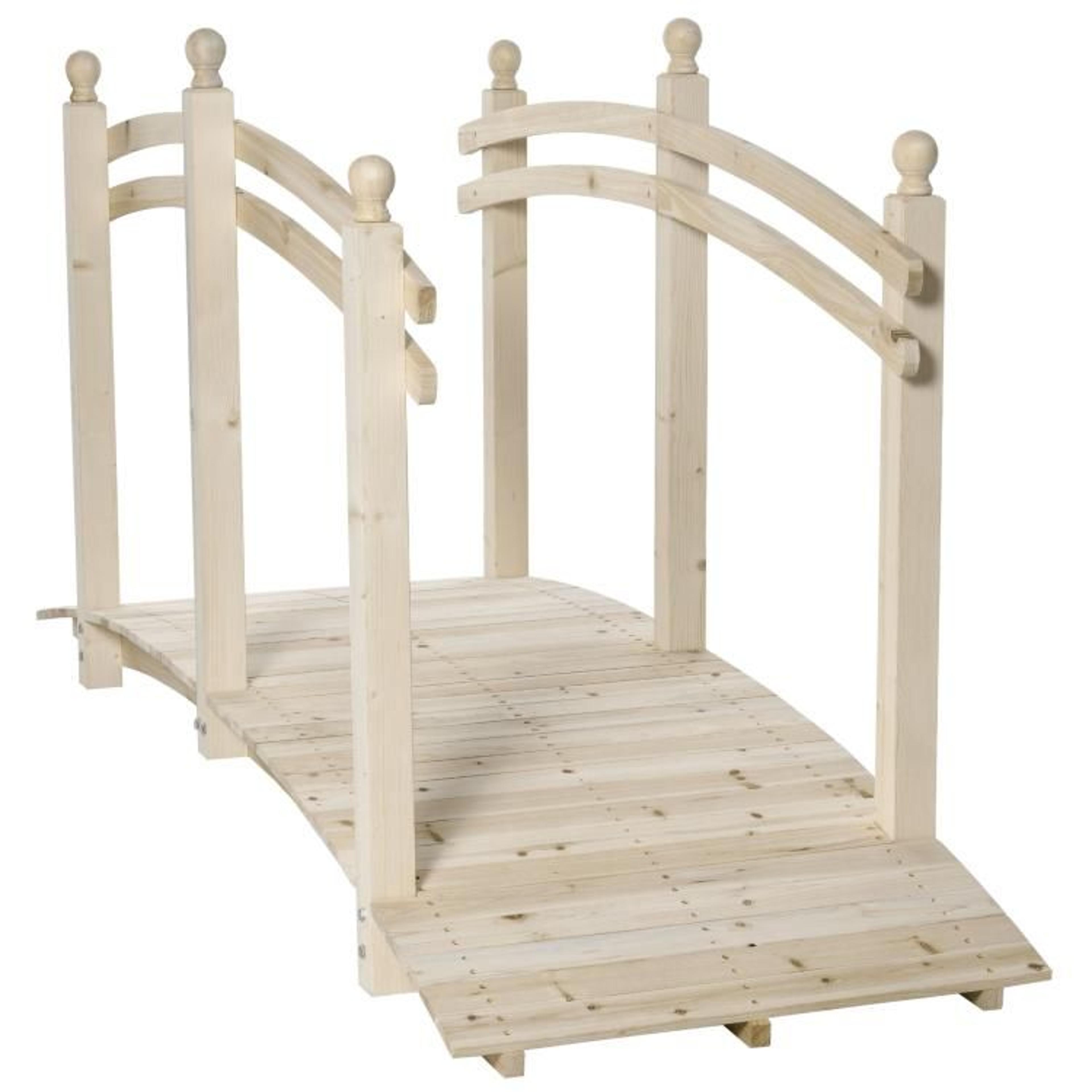 7.5 ft wooden arch garden bridge with safety rails for ponds and walkways