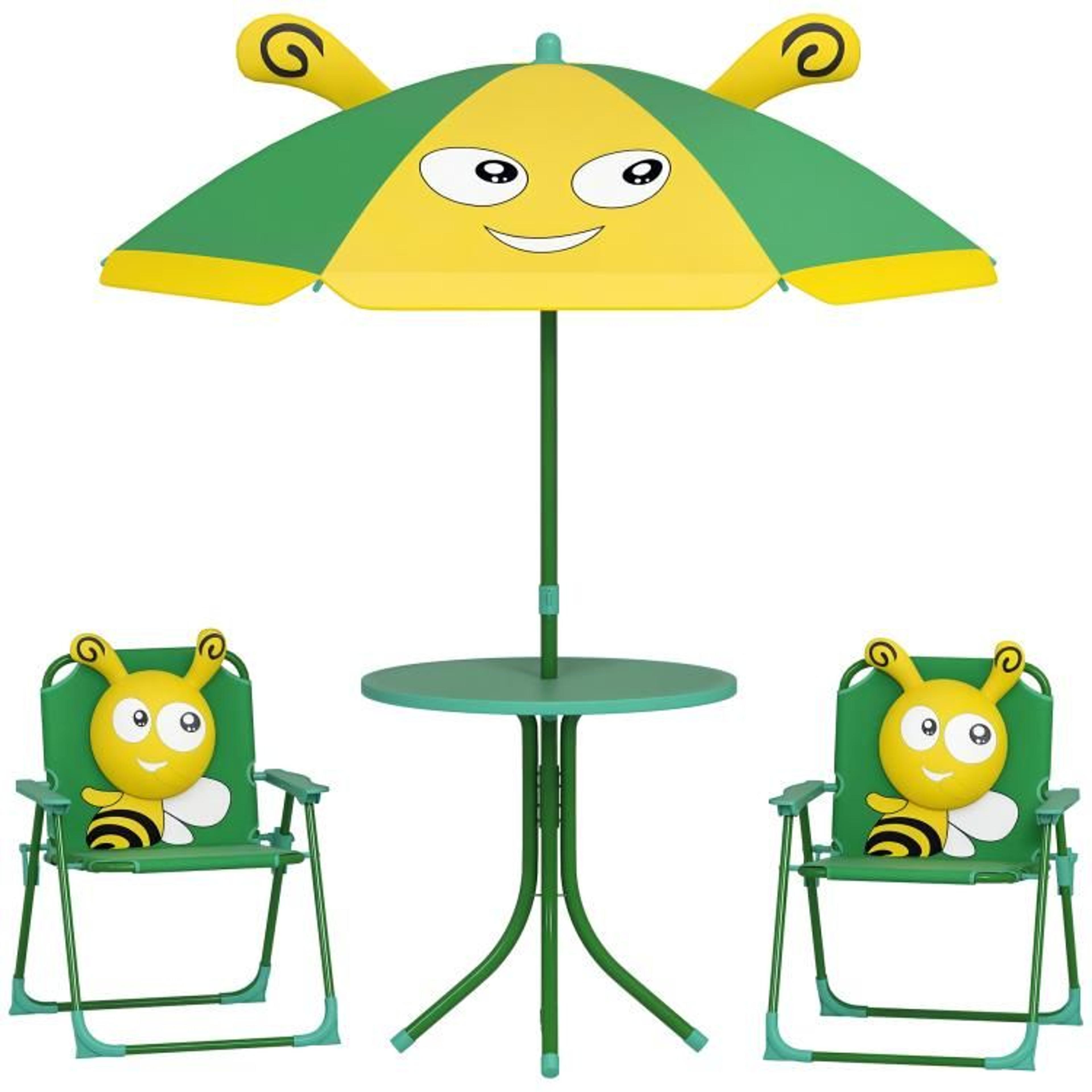 kids outdoor picnic table and chair set with adjustable umbrella – green