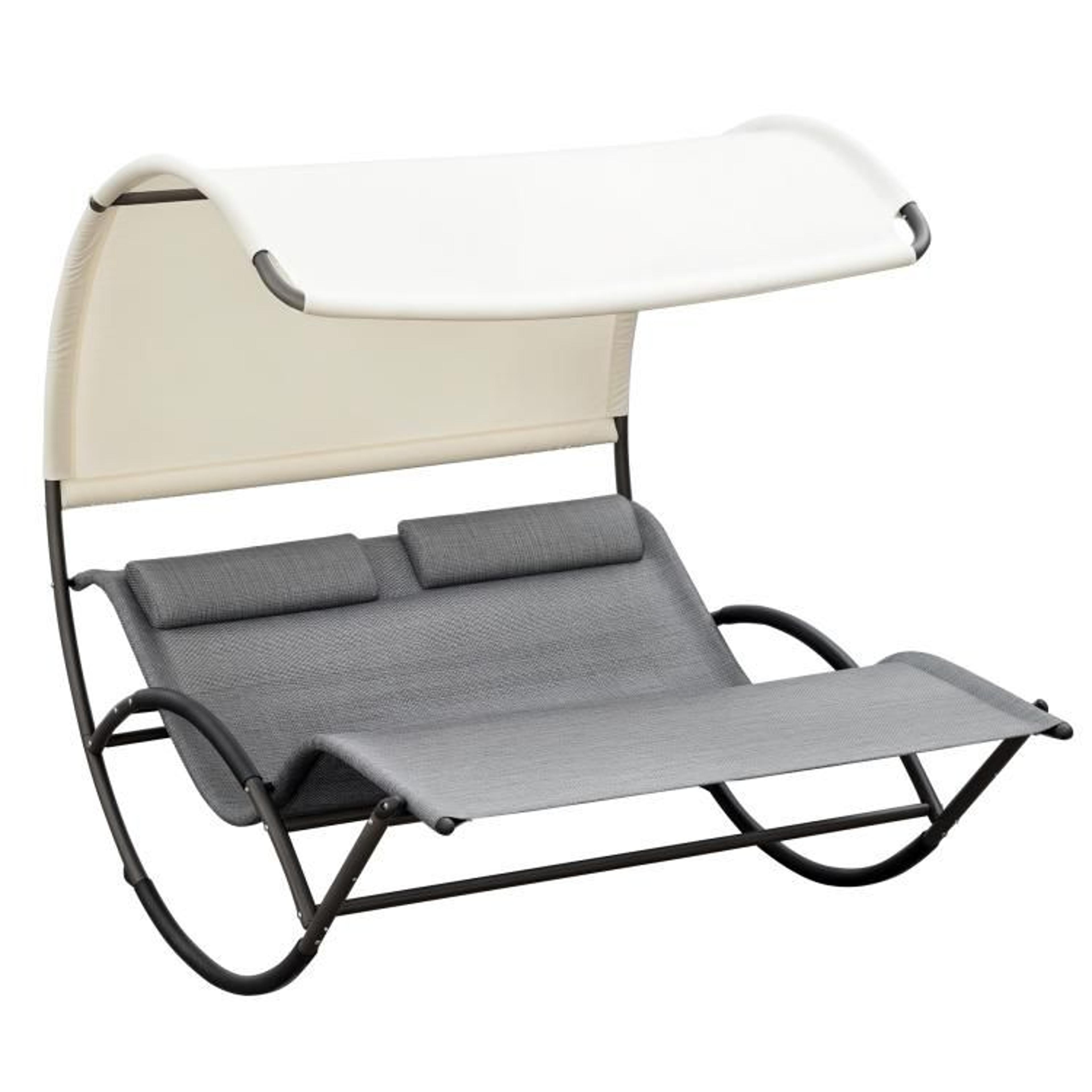 outdoor double chaise lounge rocking chair with canopy light gray