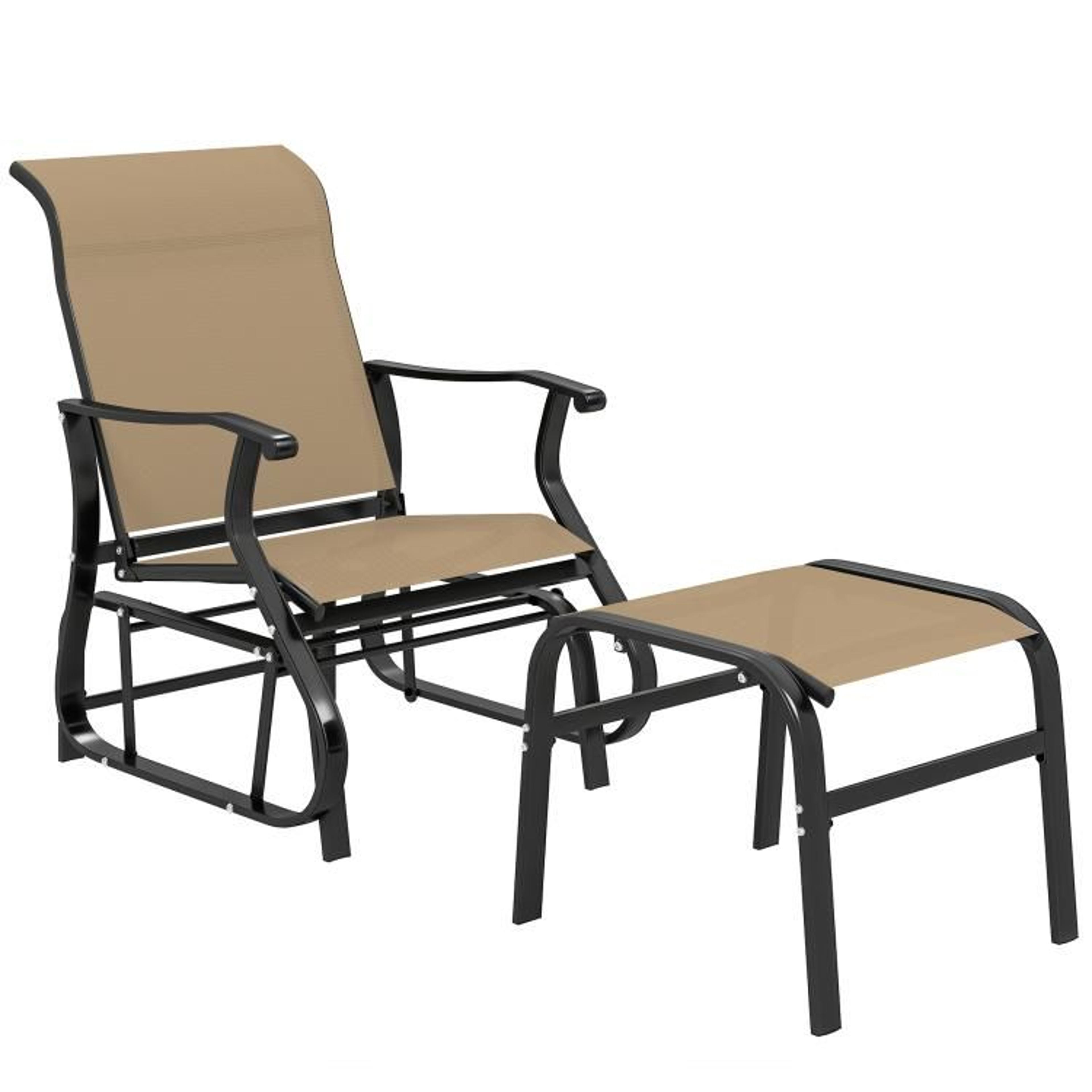 outdoor patio glider chair with ottoman and high back tan