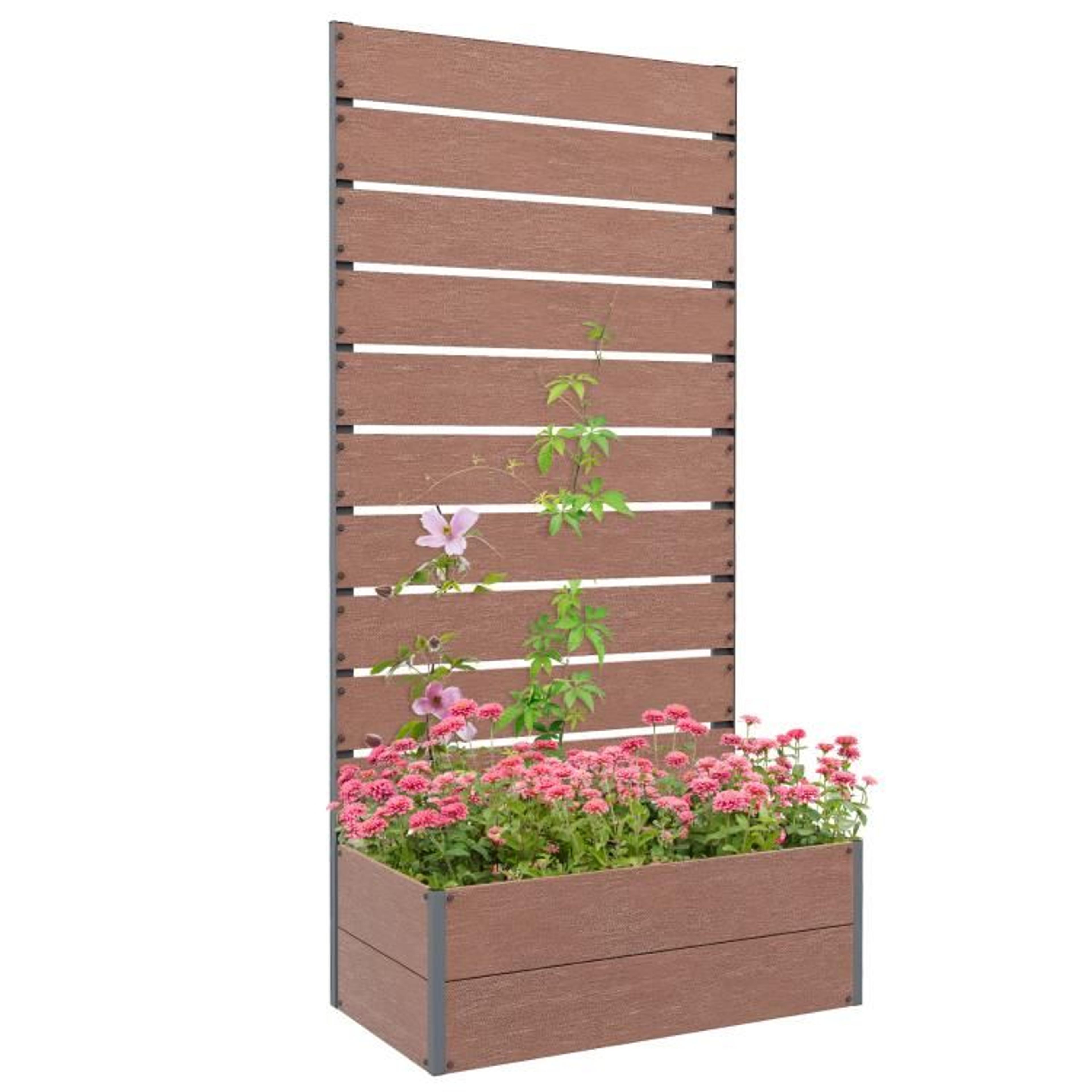 raised garden bed with trellis outdoor planter box for climbing plants in brown