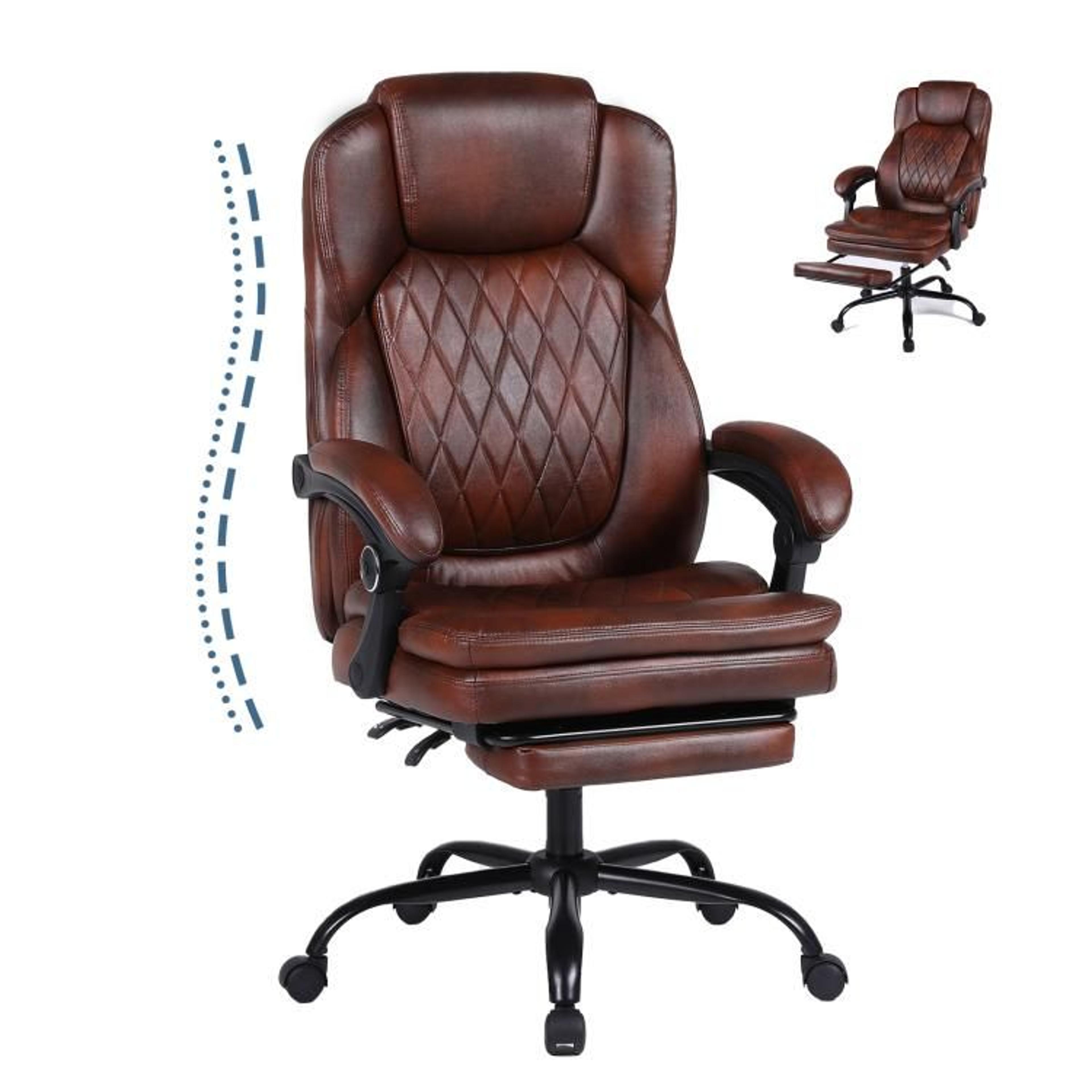 big and tall executive office chair with footrest and reclining backrest brown