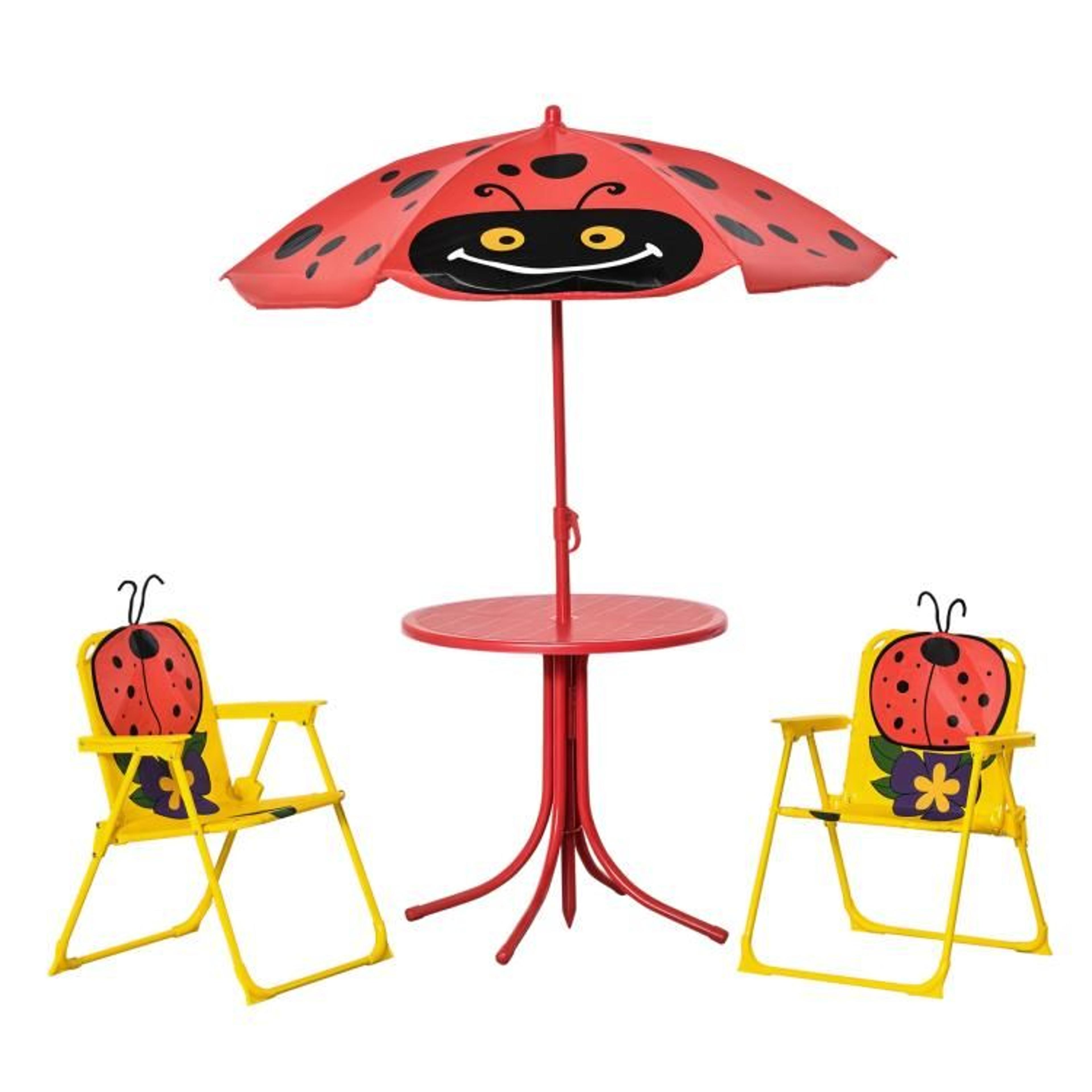 kids outdoor folding table and chair set with adjustable umbrella red
