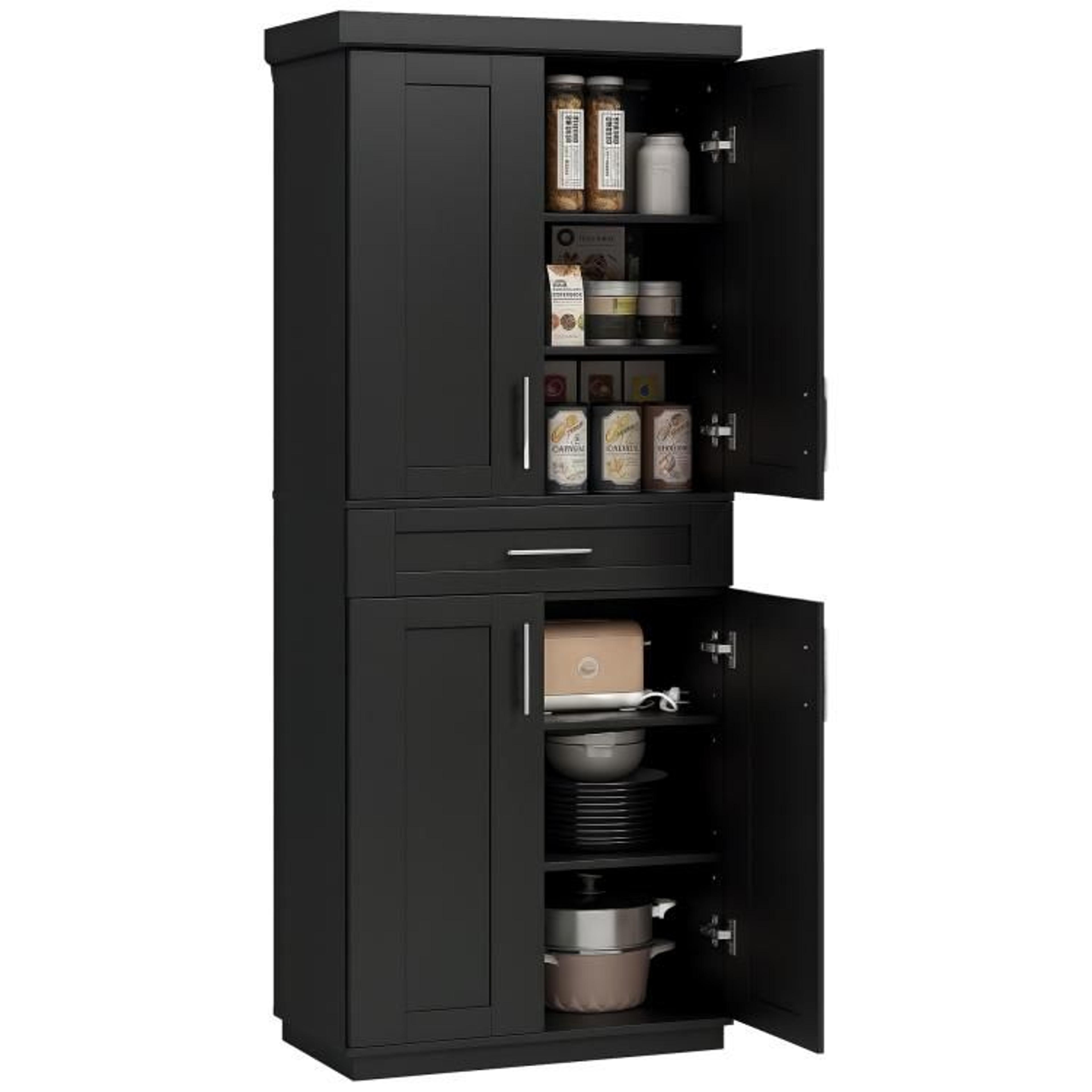 modern freestanding kitchen pantry cabinet with drawer and adjustable shelves black