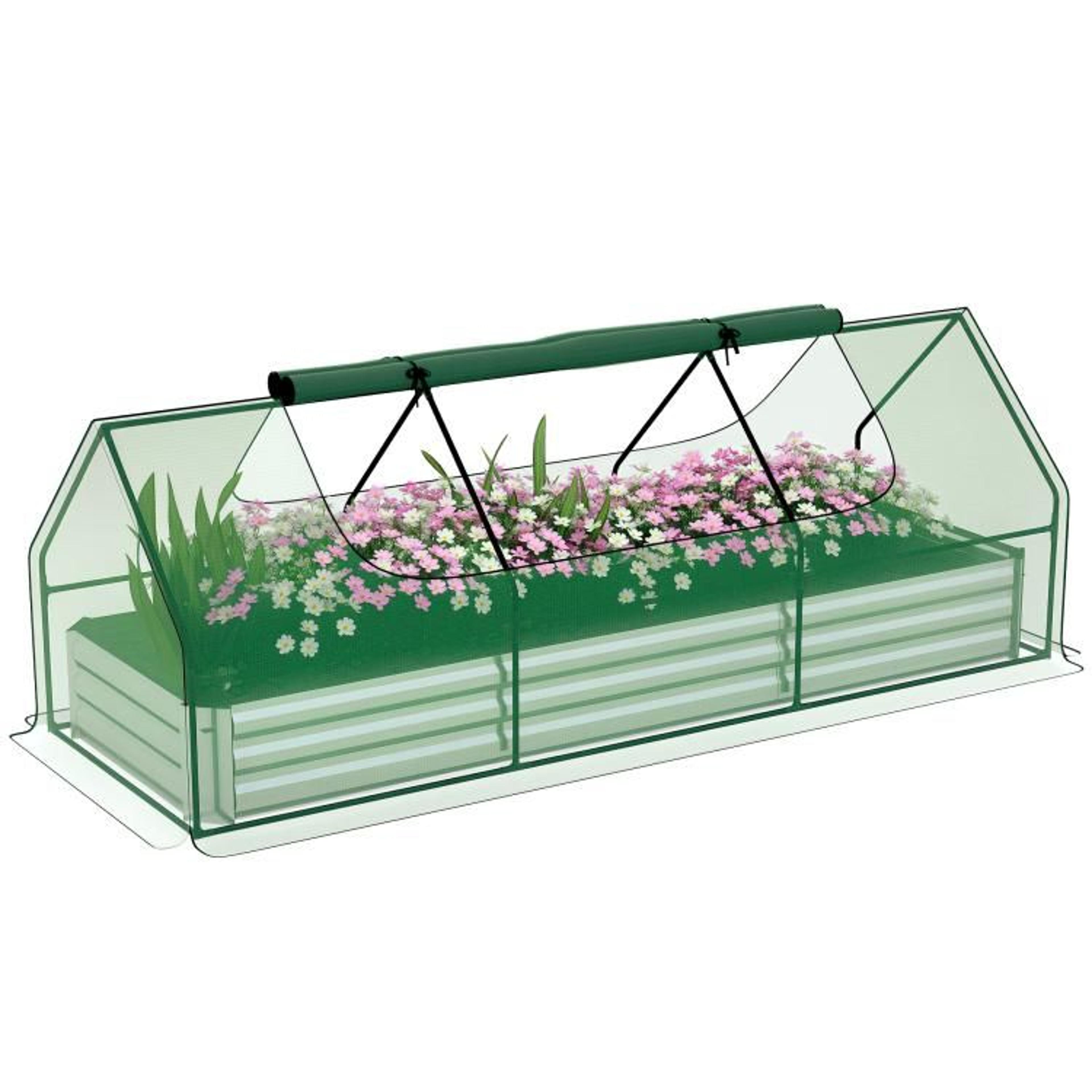 galvanized raised garden bed with mini greenhouse cover 8.6 ft metal planter box