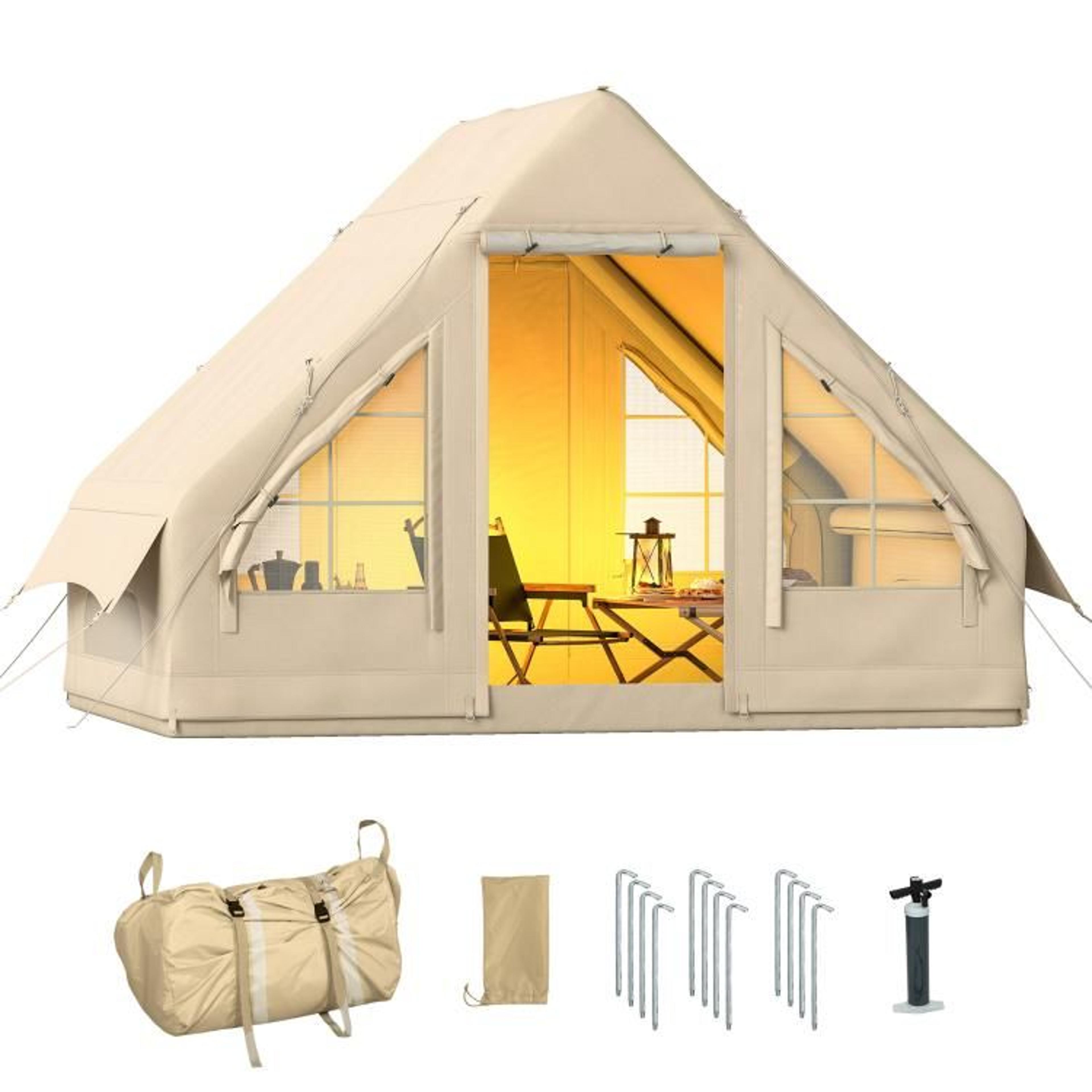 inflatable camping tent for 4–6 people with hand pump and waterproof fabric