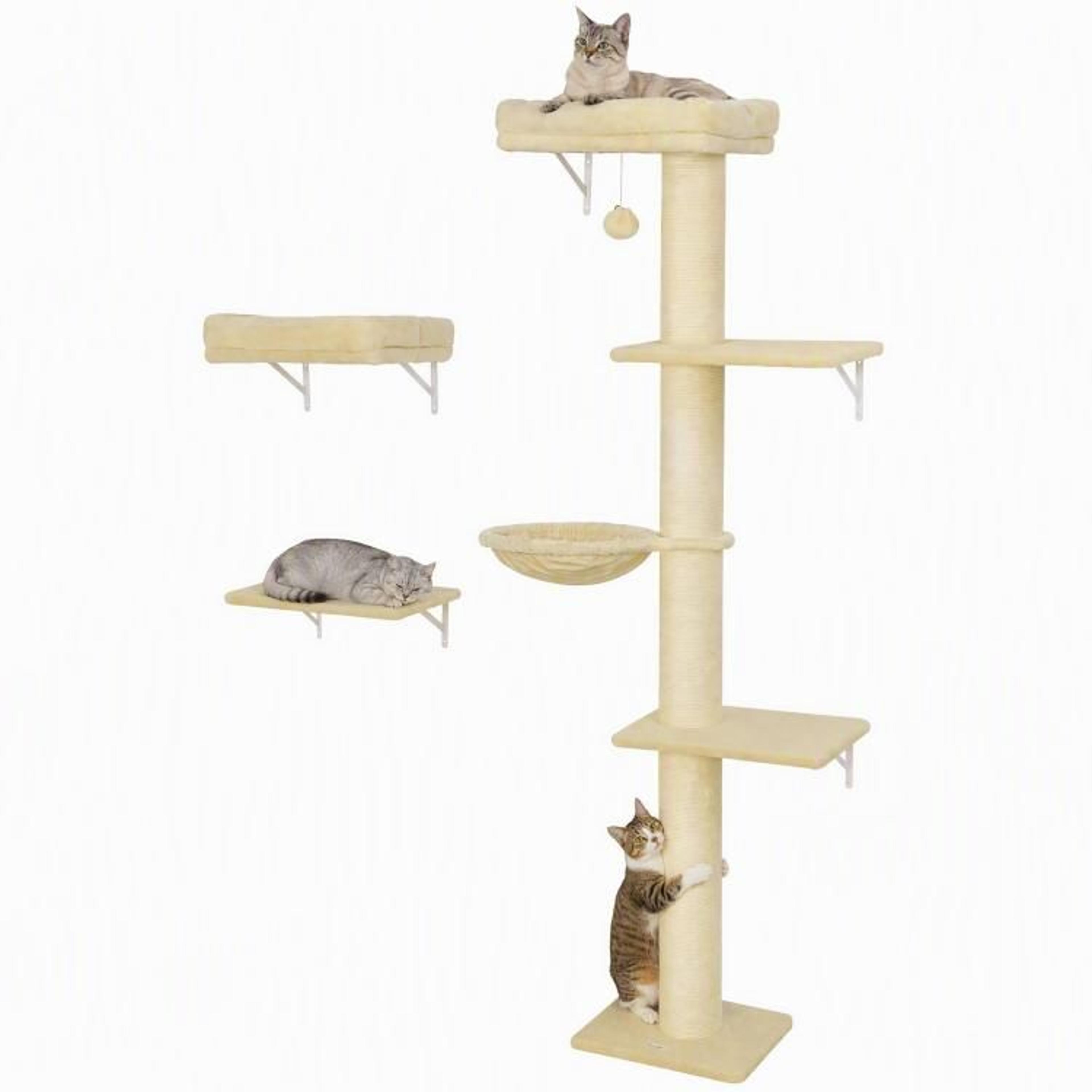 cat wall shelves 3-in-1 climbing furniture set with sisal scratching posts beige