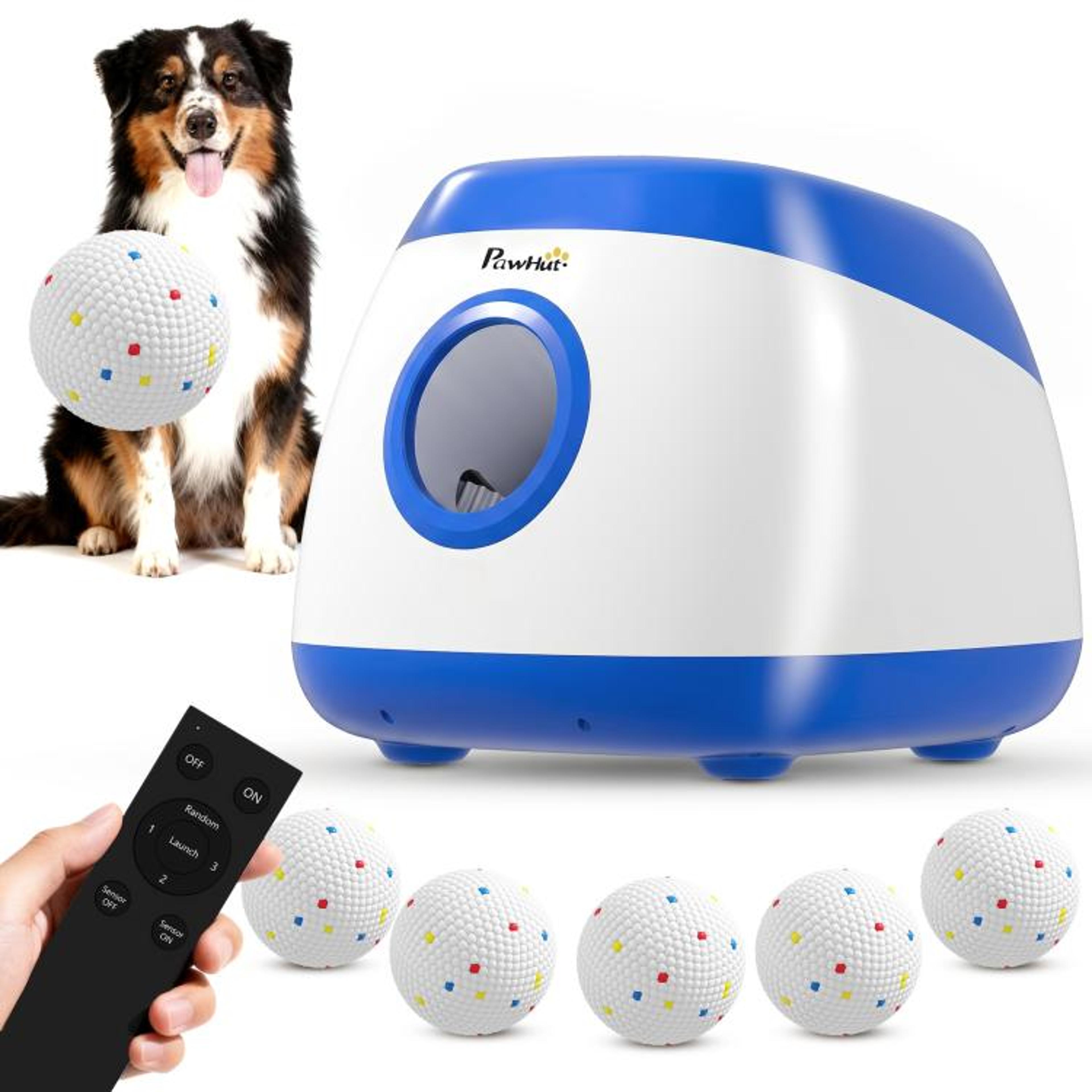 automatic dog ball launcher with remote control and adjustable 26–80 ft range