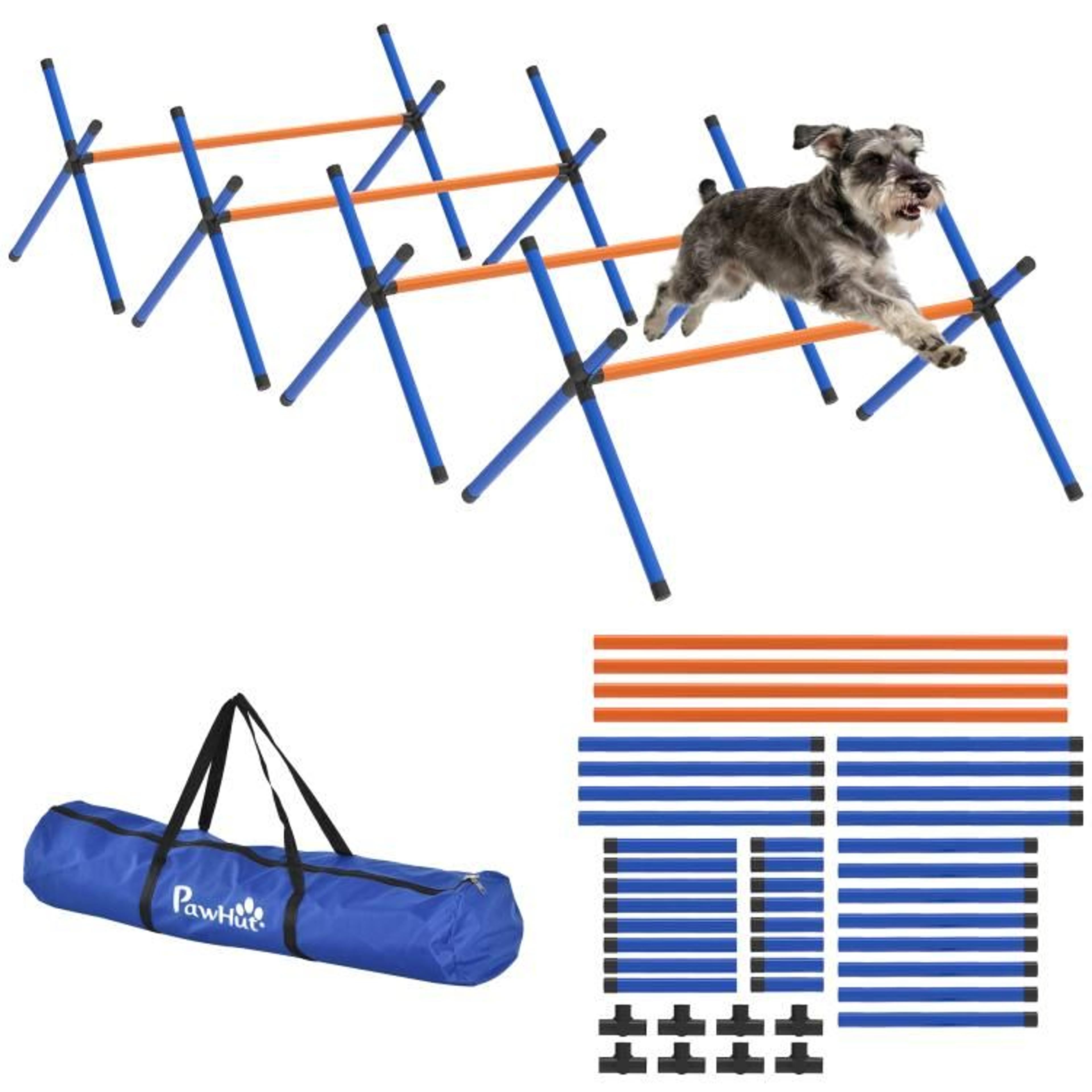 dog agility course set with 4 adjustable jump hurdles and carry bag