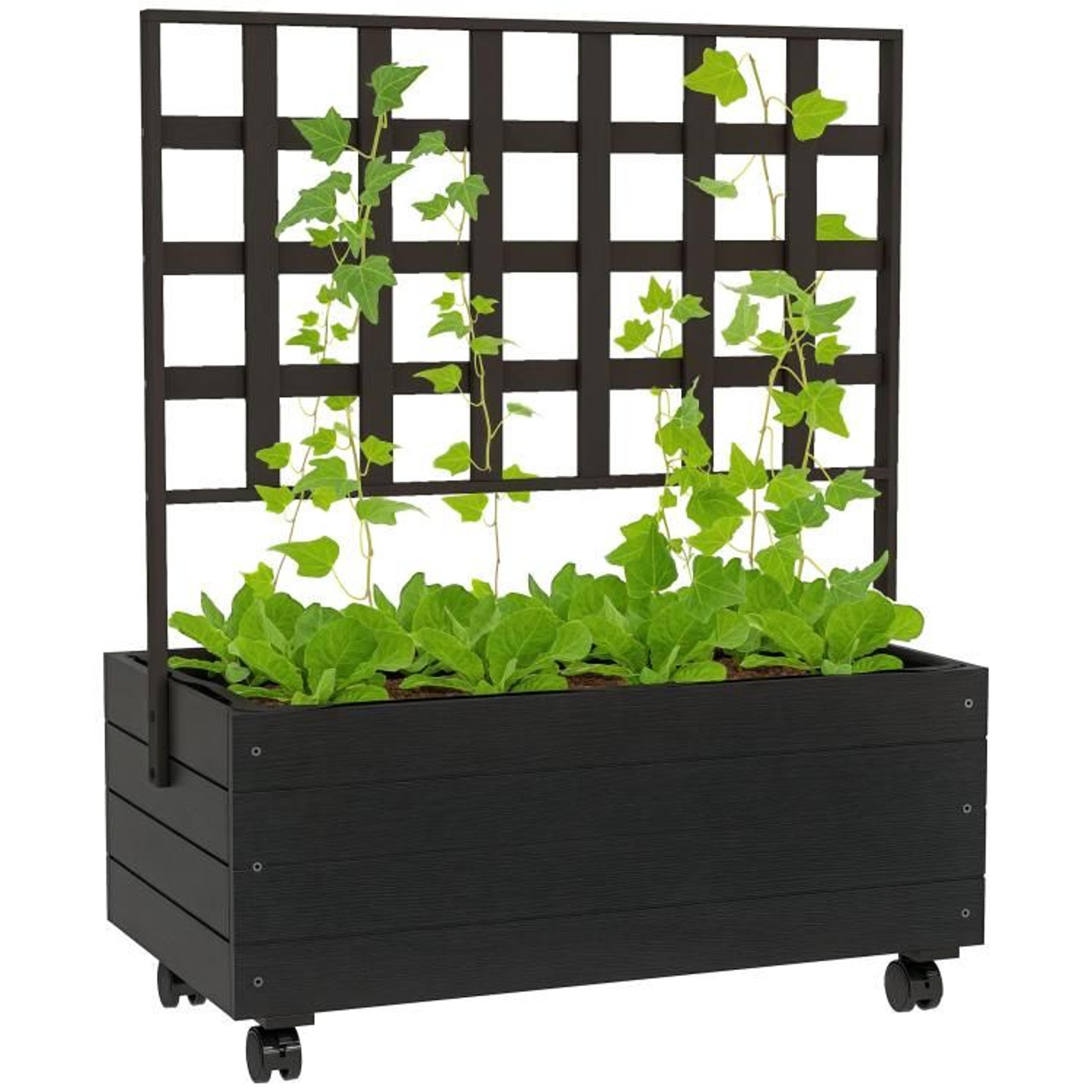 raised garden bed with trellis and wheels wooden outdoor planter box