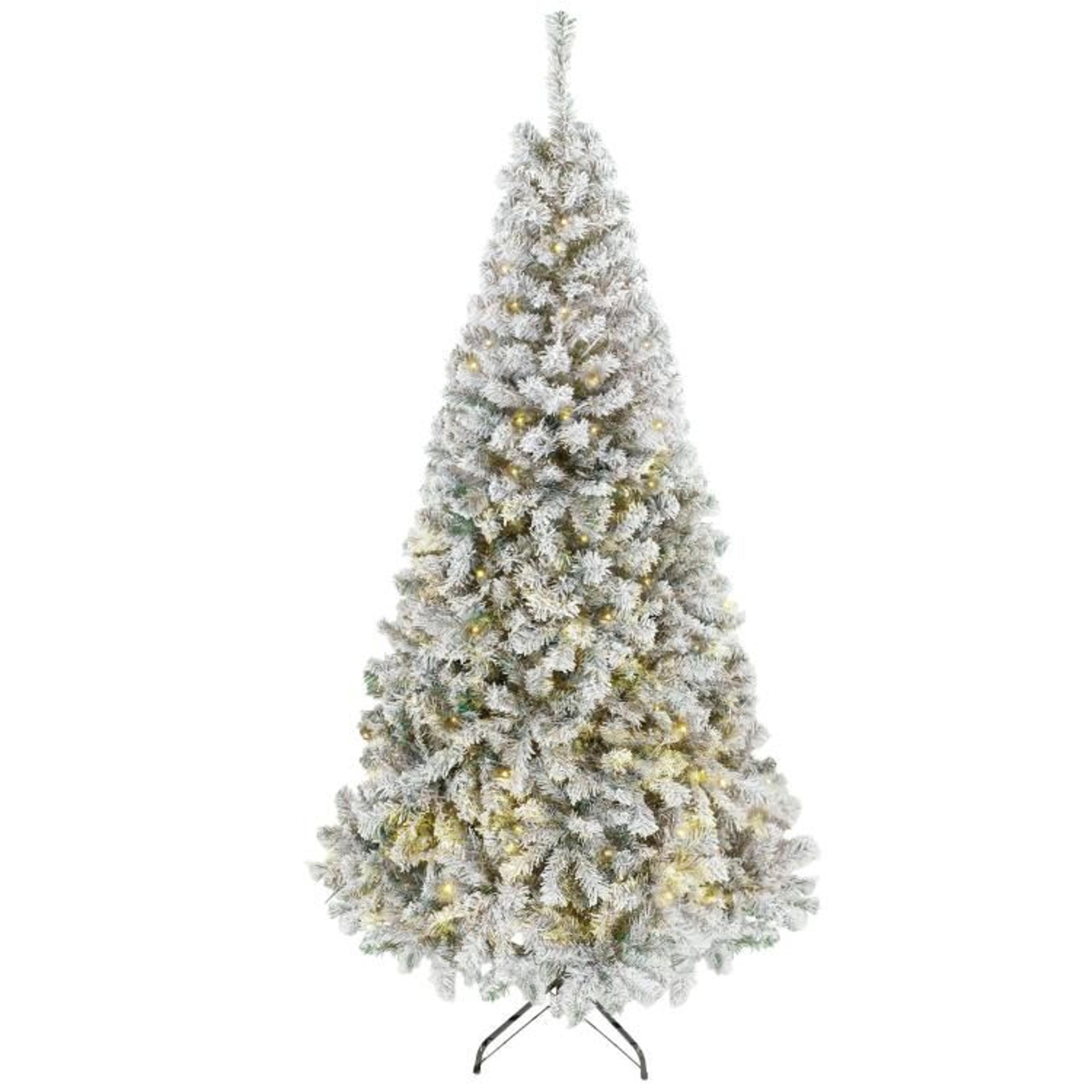 7.5 ft pre-lit flocked christmas tree with warm white led lights and hinged branches