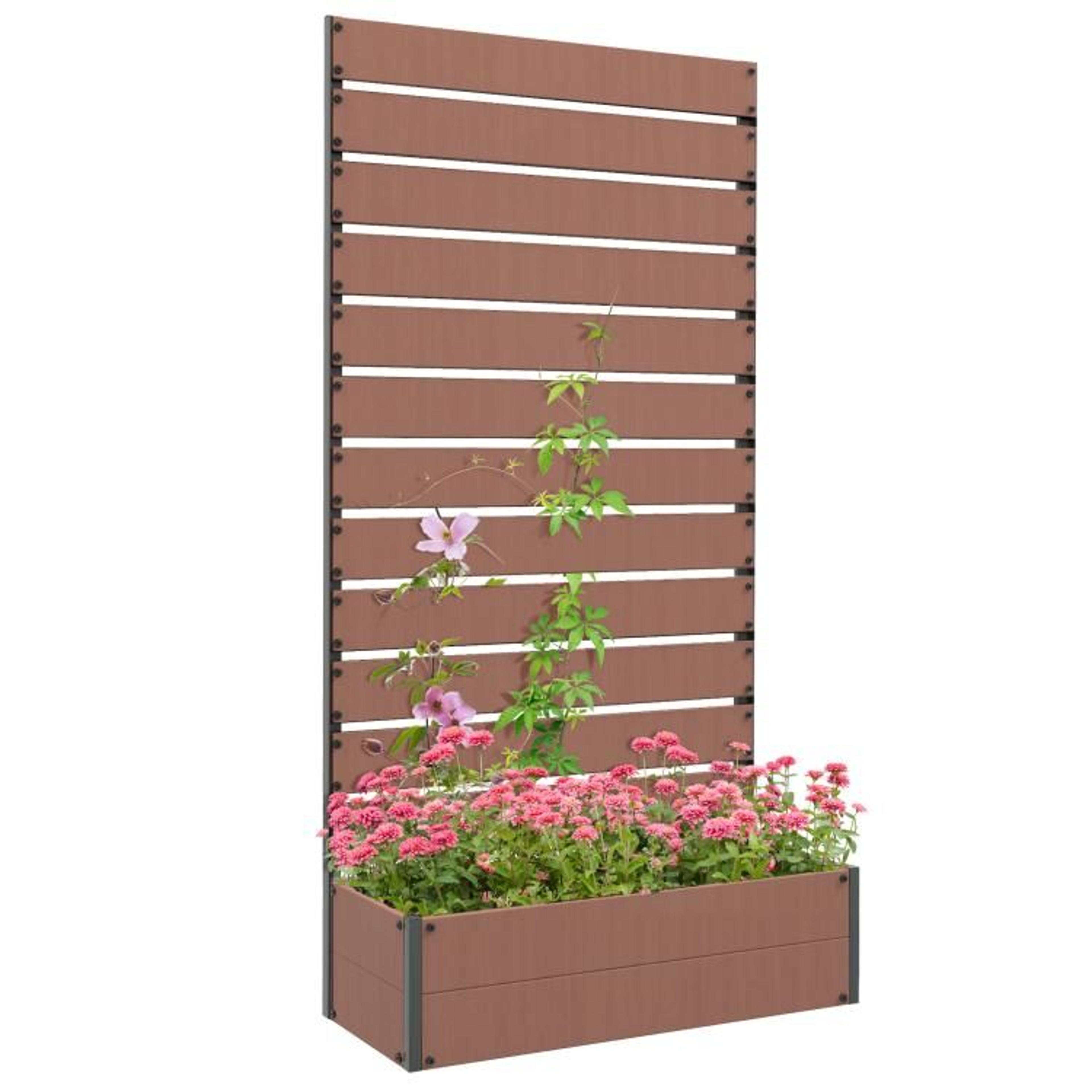 raised garden bed with trellis light brown outdoor planter box