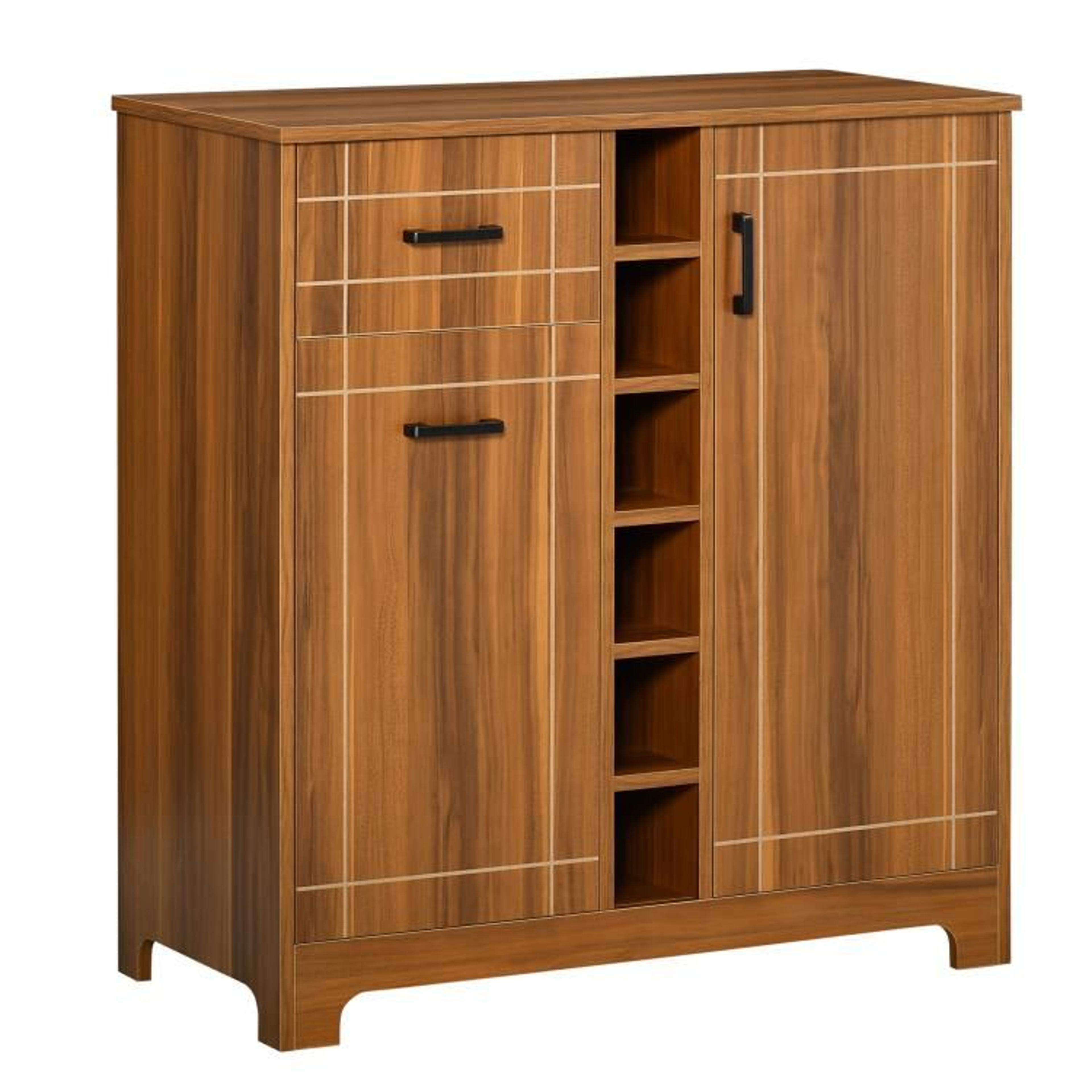 retro wine cabinet with 6-bottle wine rack and glass holders brown