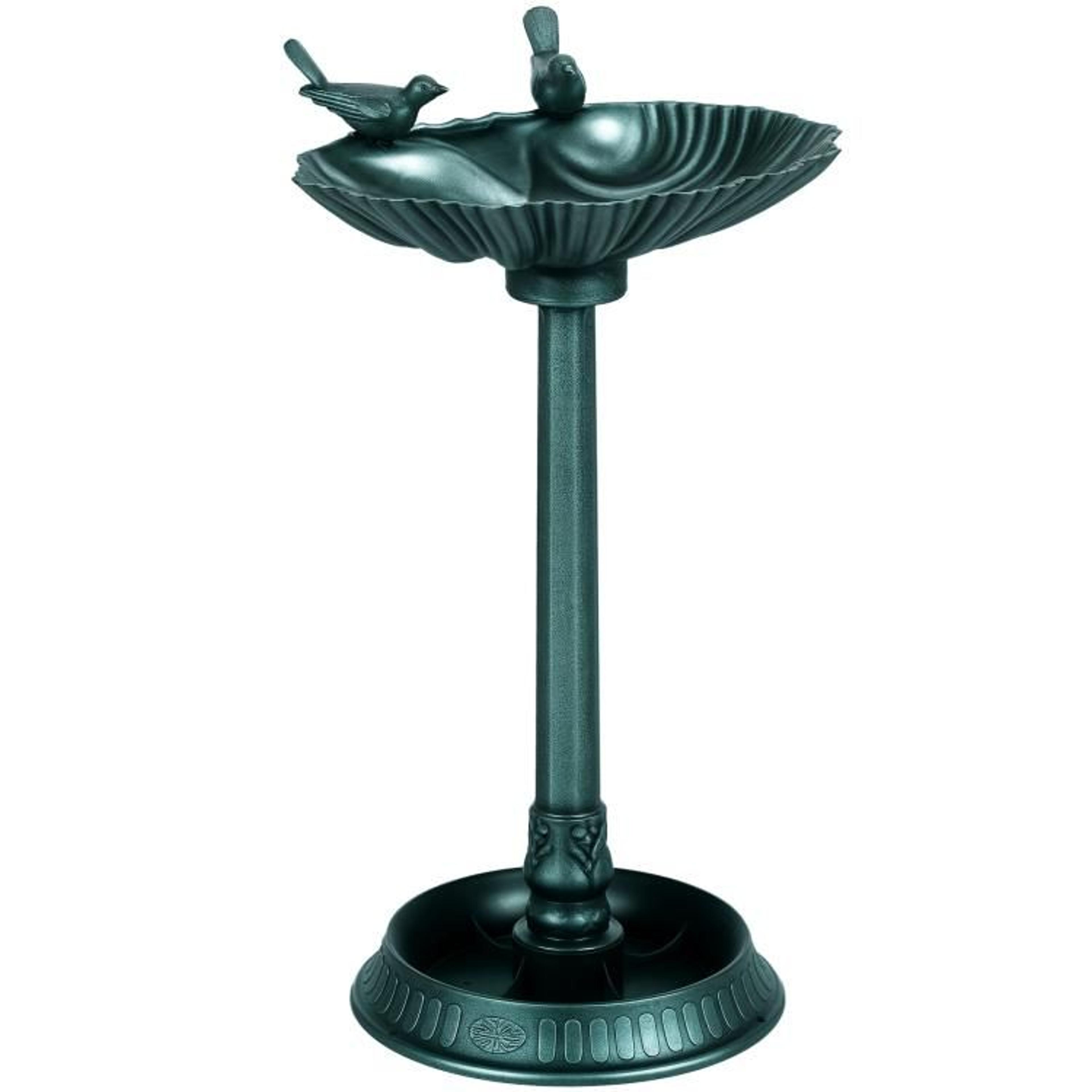 32 inch antique bird bath with planter pedestal and bird statues verdigris