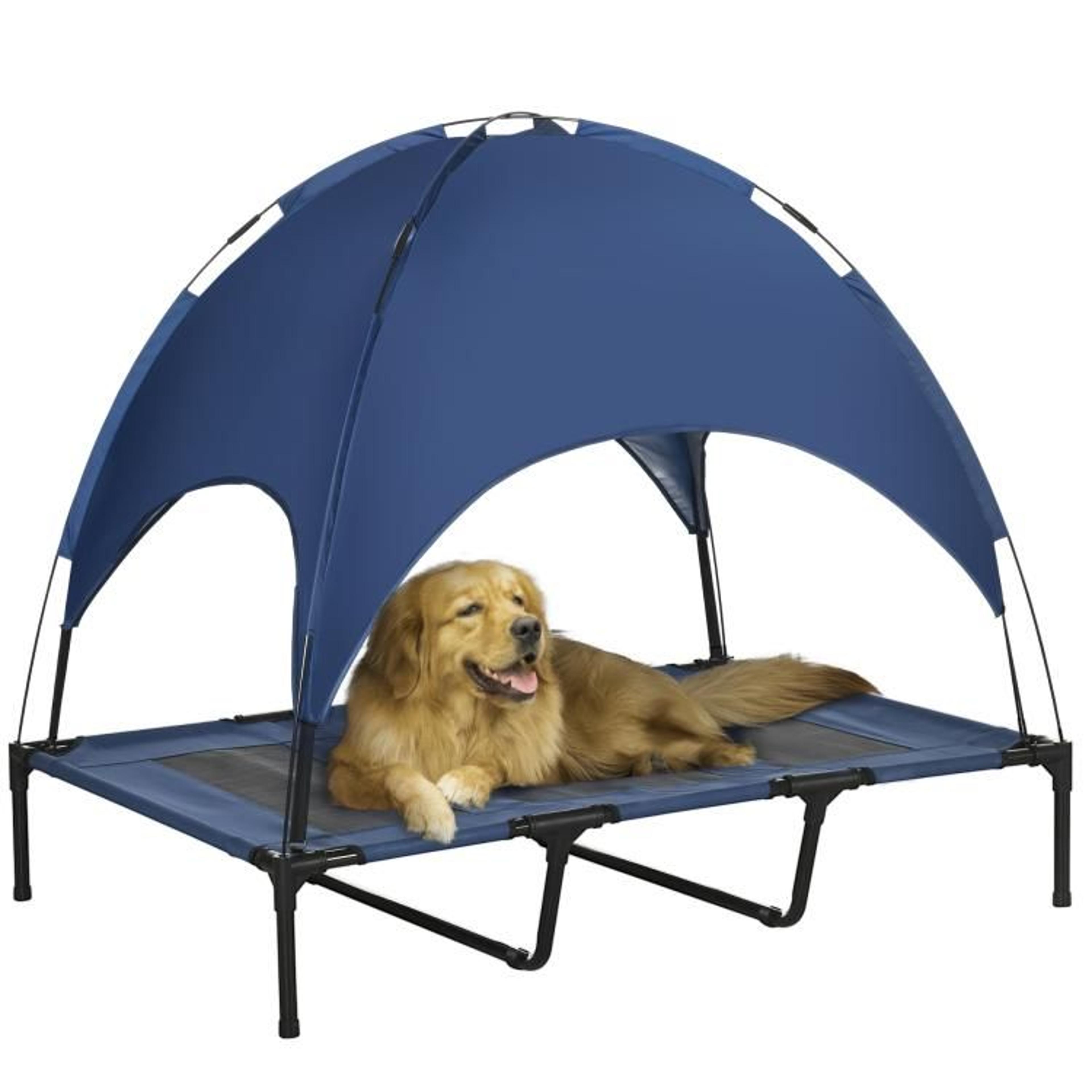 elevated dog bed with shade canopy and breathable mesh 48 x 36 inches