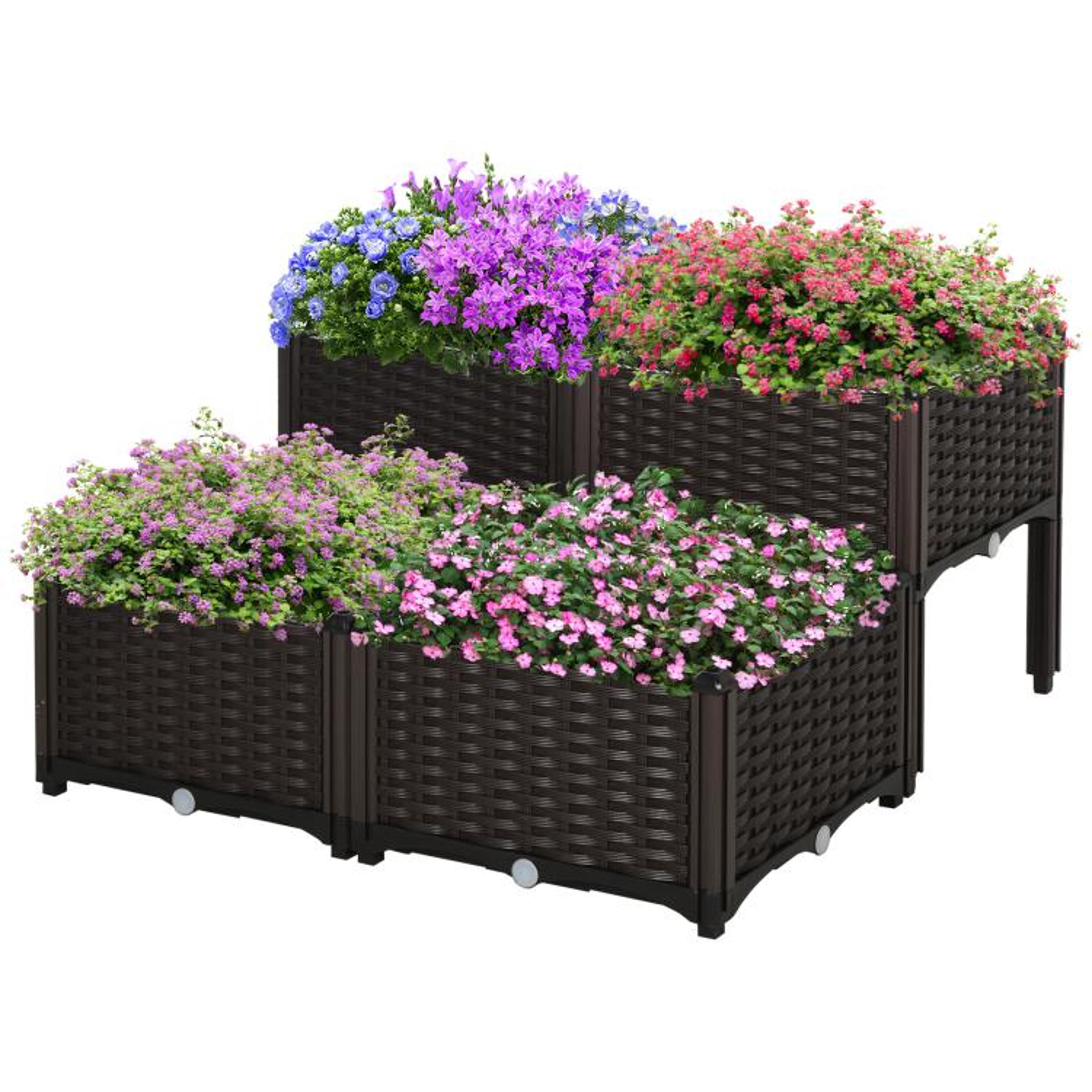 raised garden bed planter set with removable legs and drainage brown