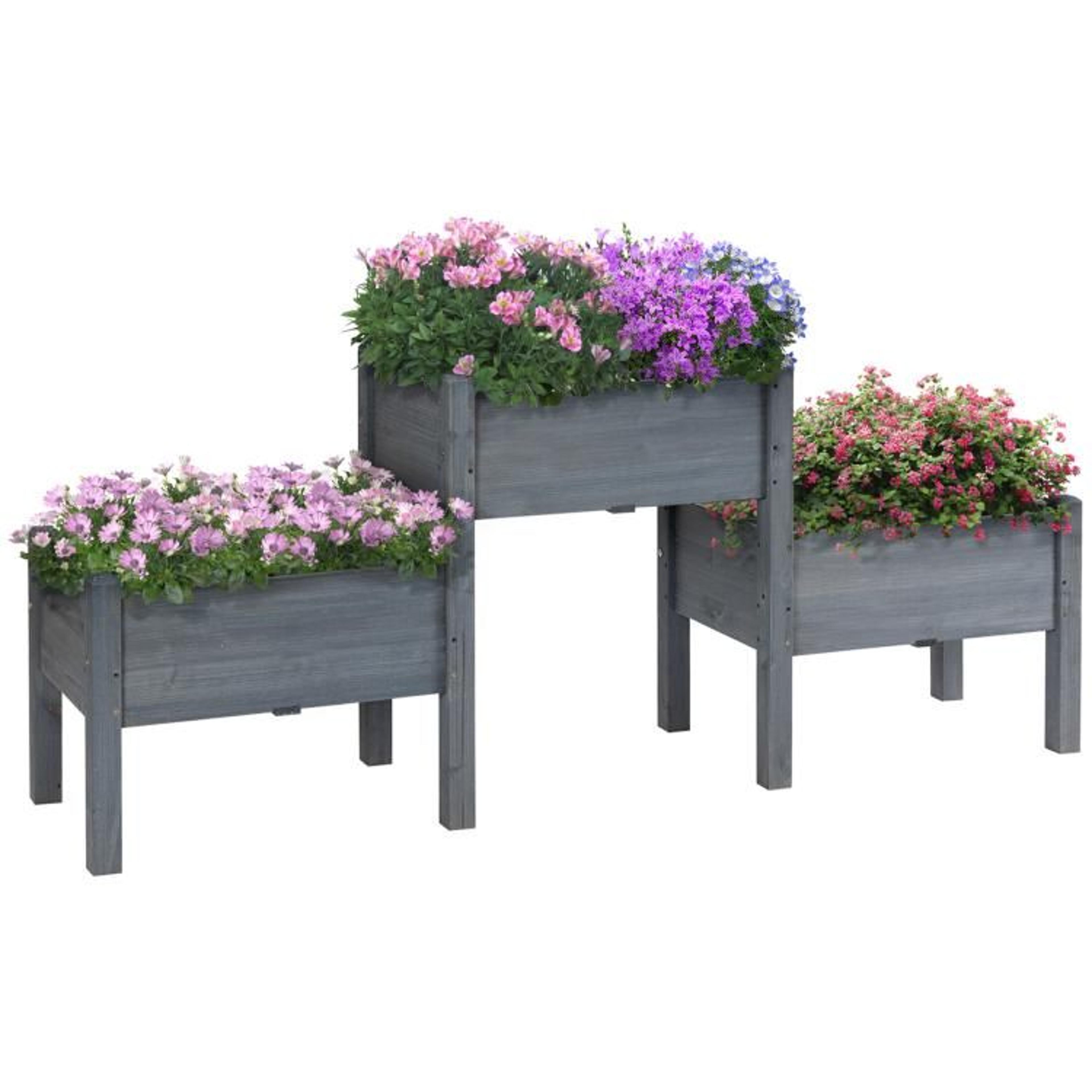 3-tier raised garden bed with wooden planter boxes for vegetables and herbs
