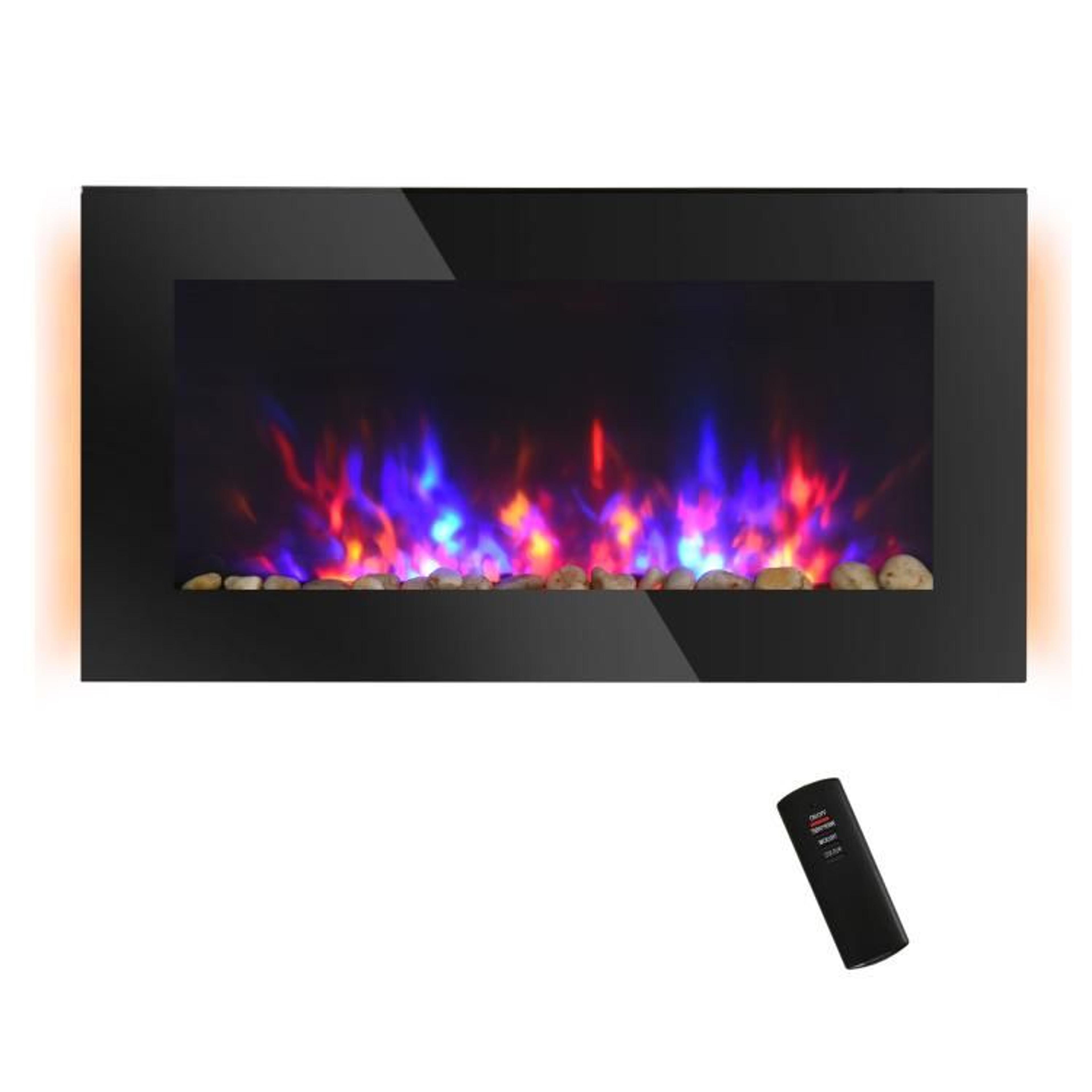 36-inch wall-mounted electric fireplace with flame effect and 7-color lighting