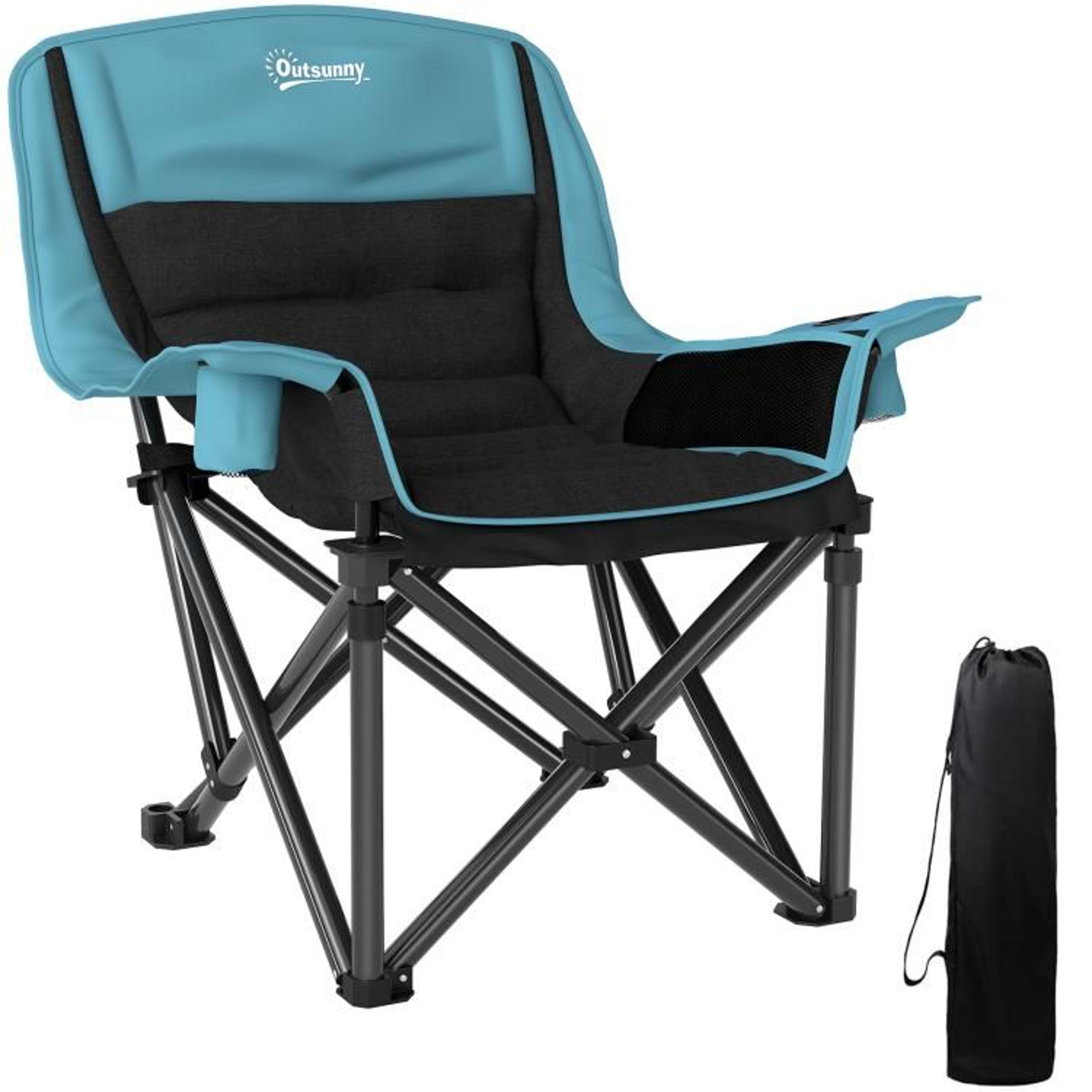 portable folding camping chair with padded seat and cup holders