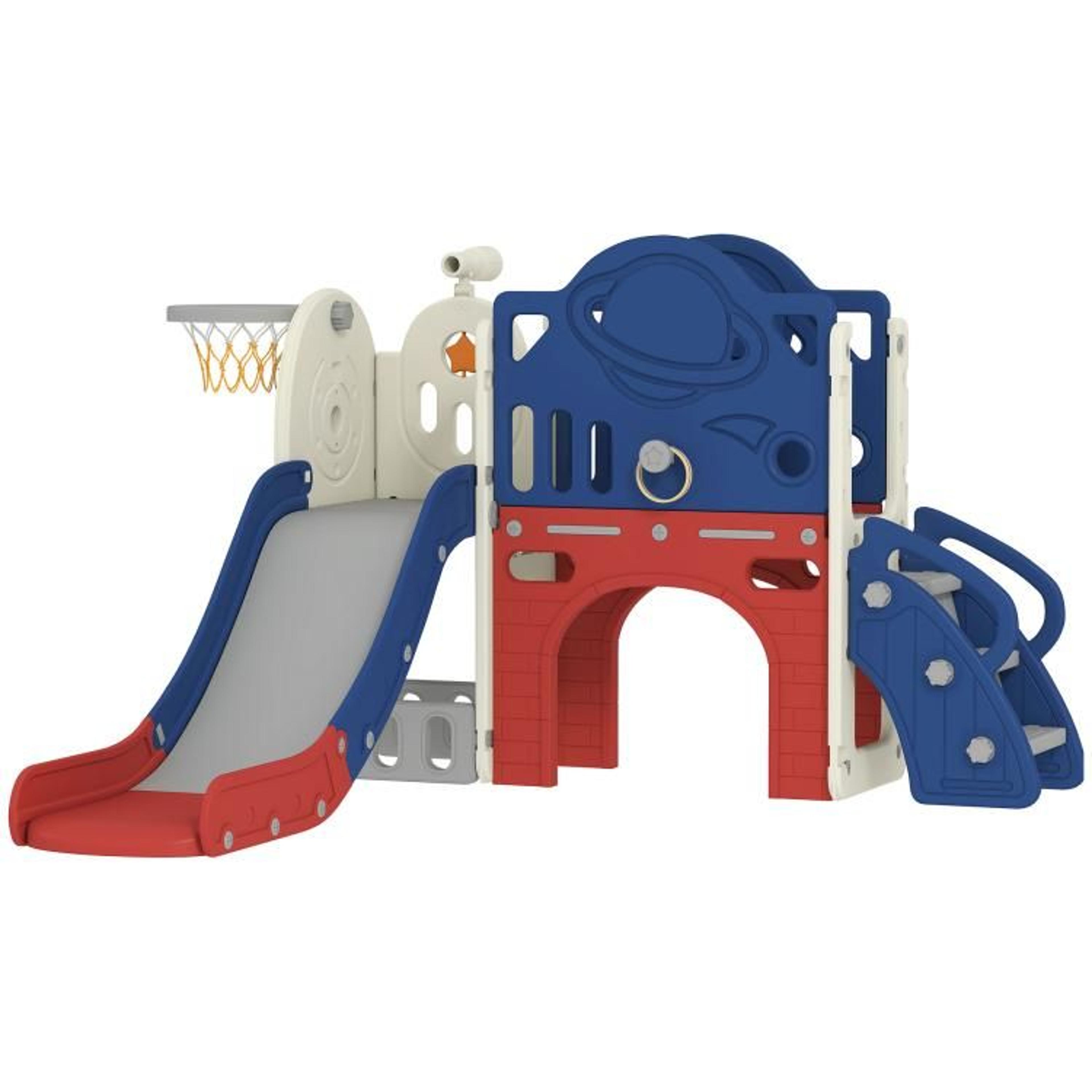 8-in-1 toddler slide and climber playset with basketball hoop blue