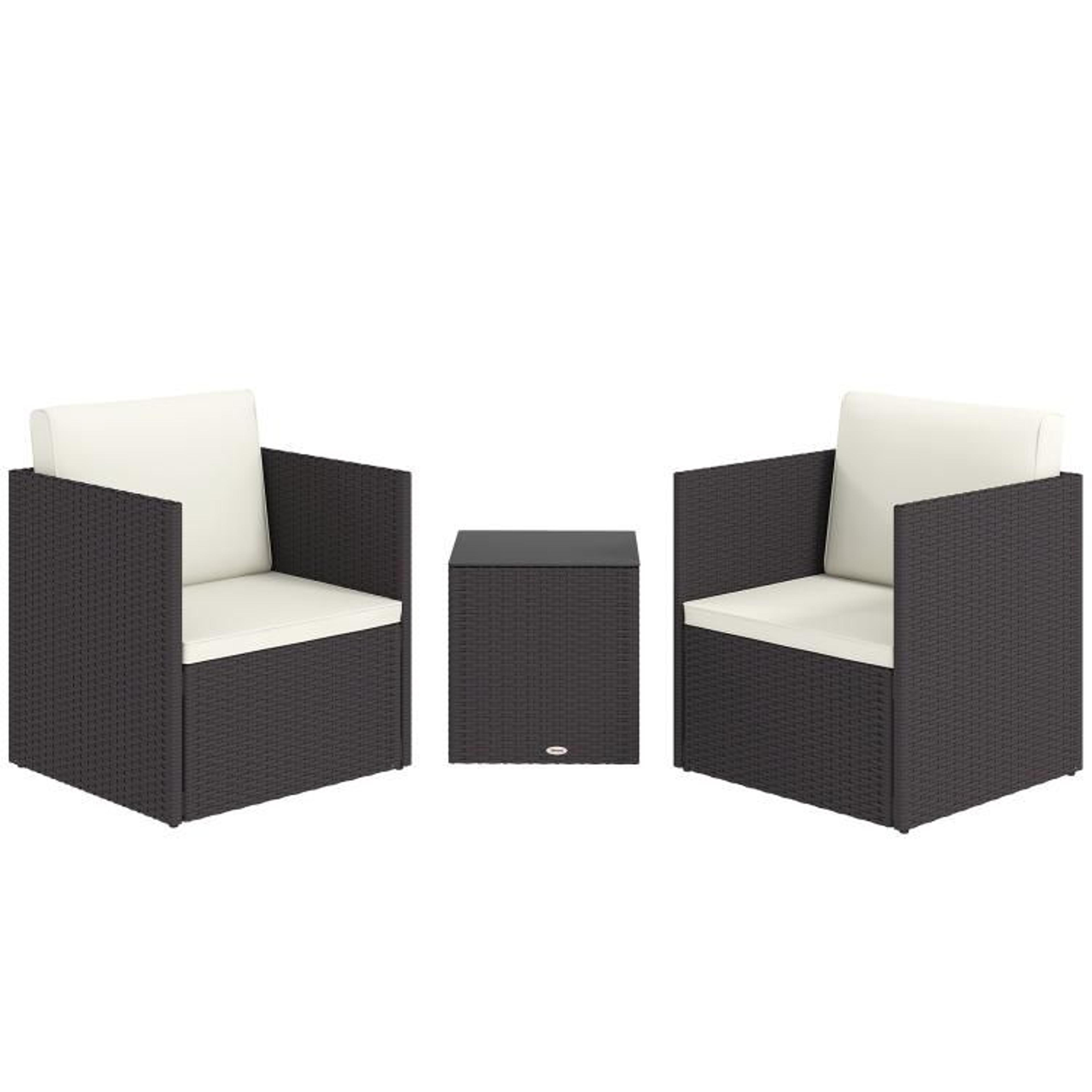 folding wicker patio bistro set with cushions and glass table brown