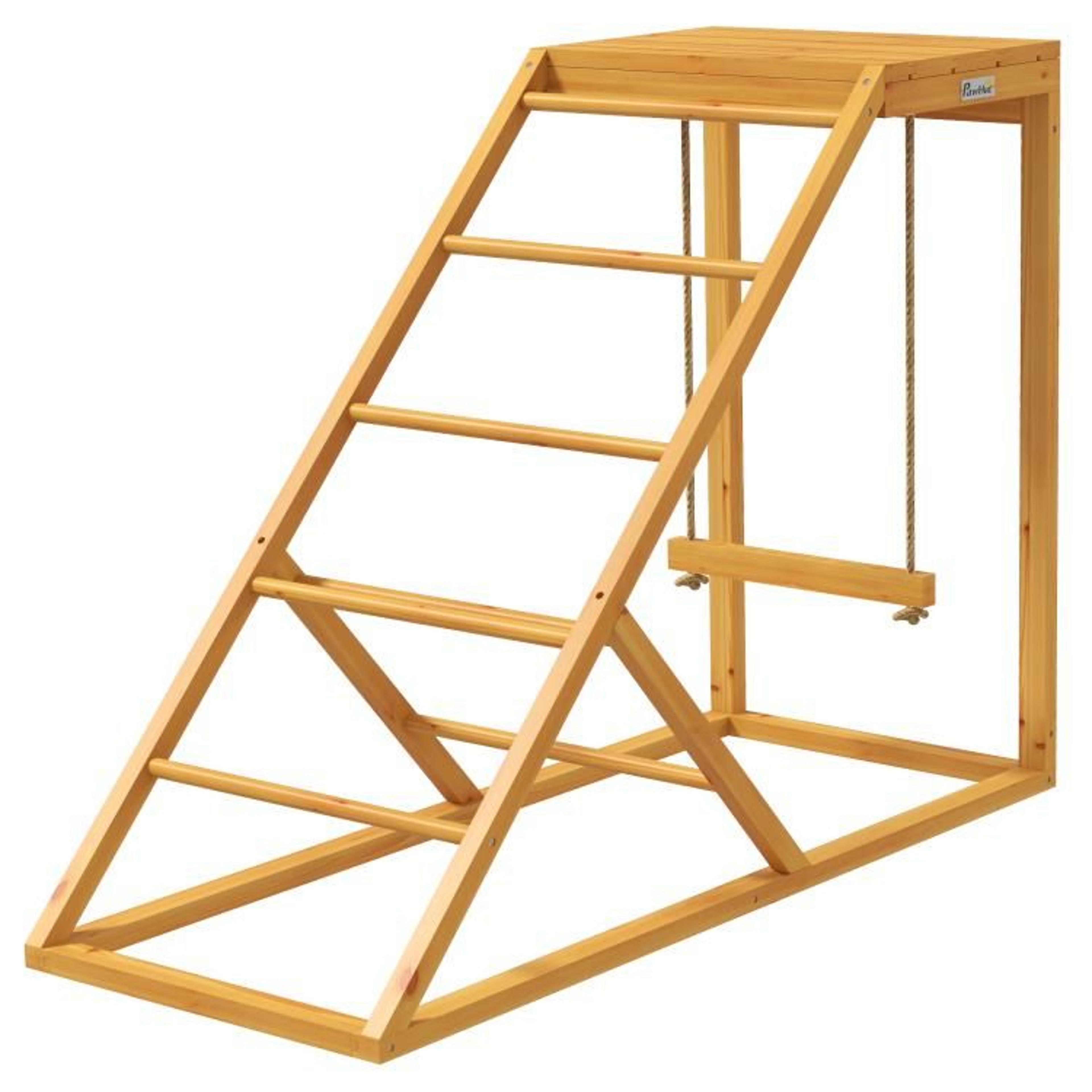 wooden chicken coop playground with swing perches and ladder yellow