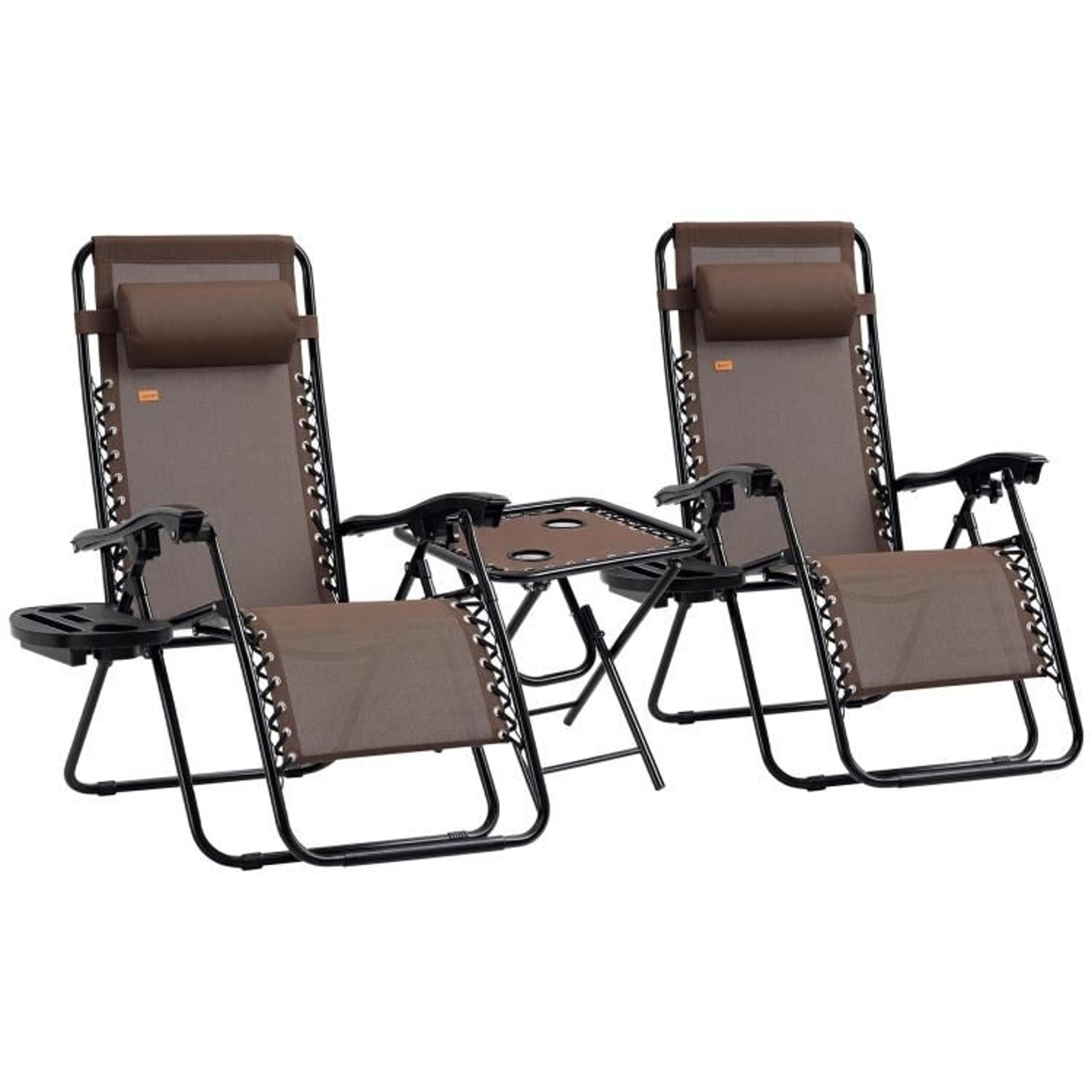 zero gravity chair set of 2 with folding side table and cupholders brown