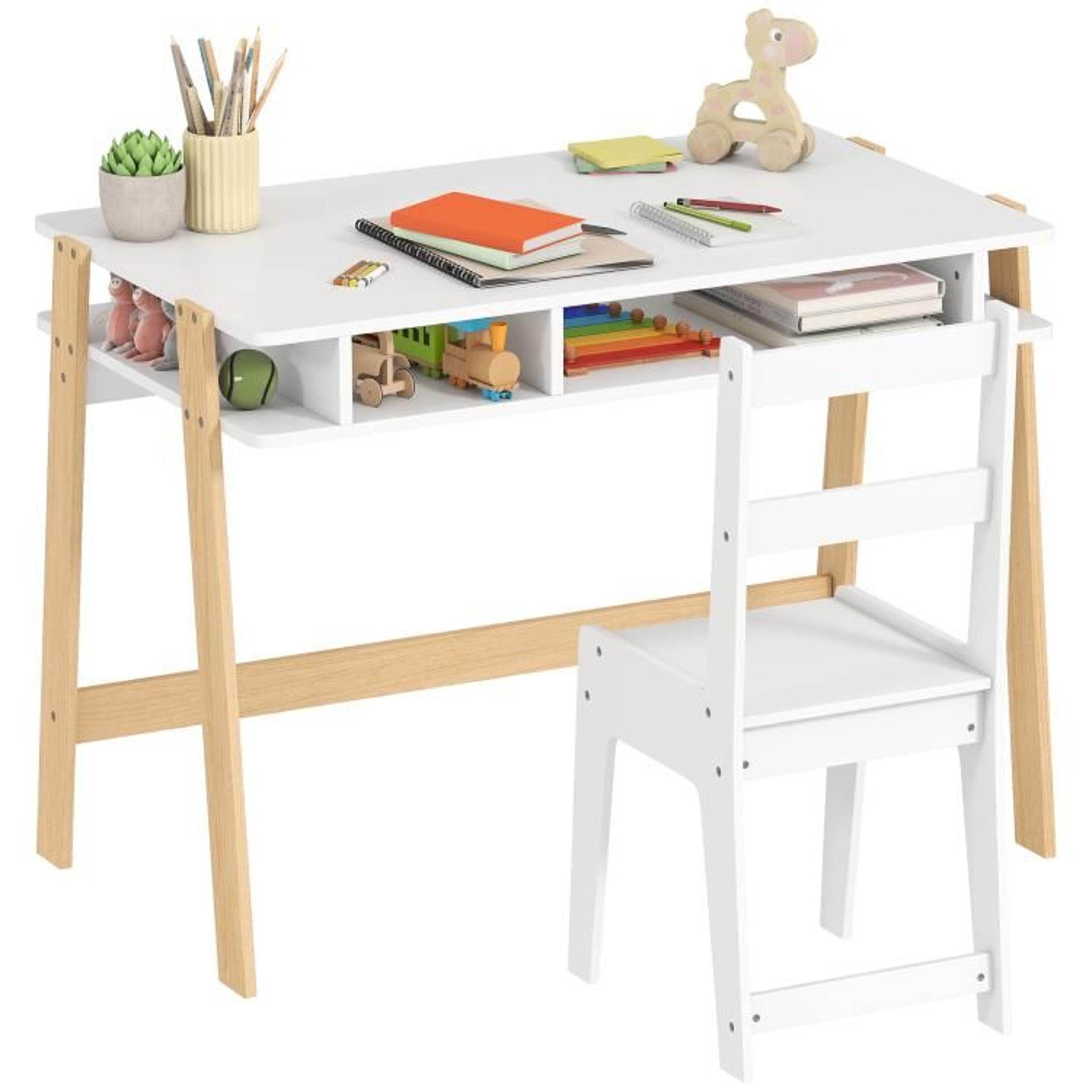 kids desk and chair set with storage compartments white
