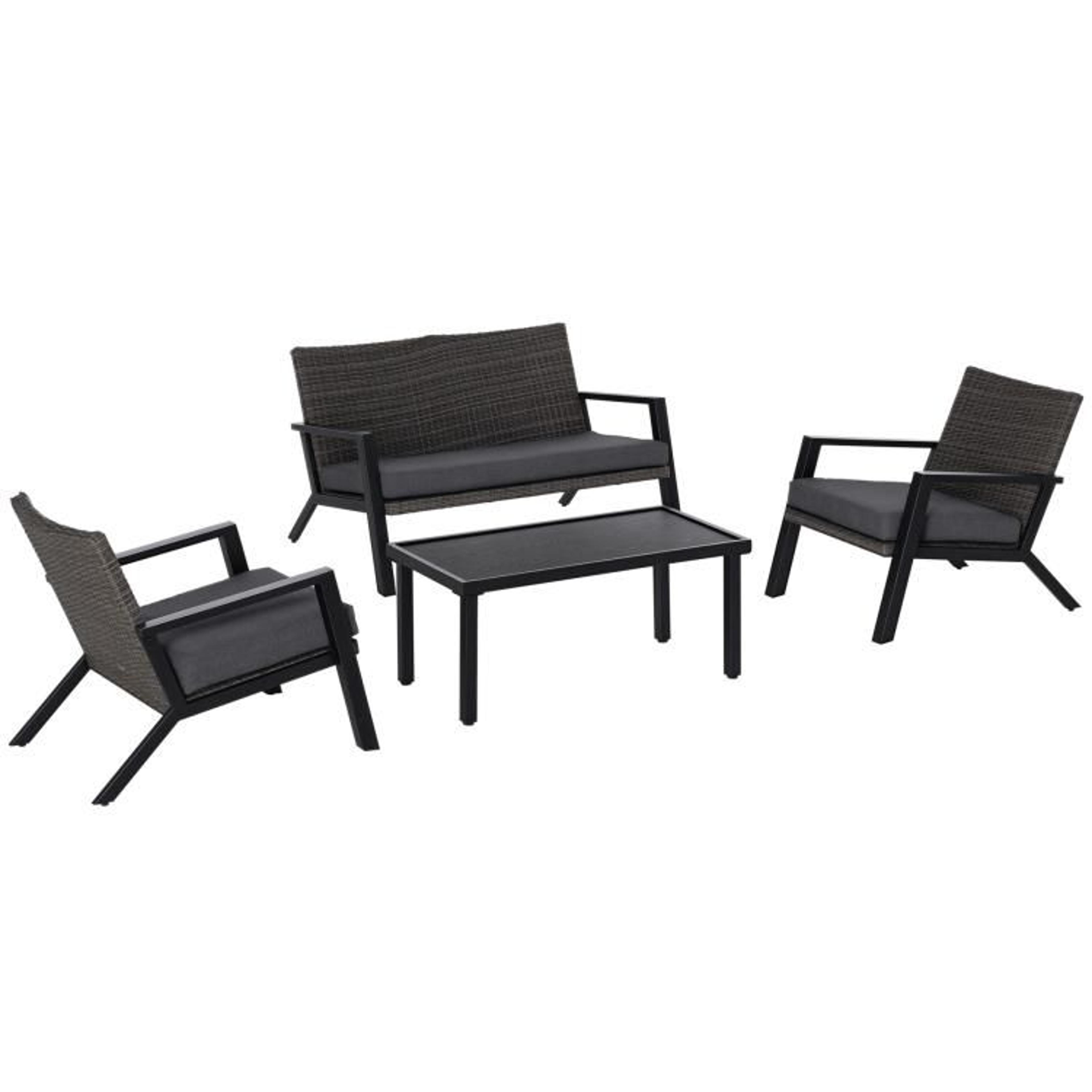 black pe wicker patio furniture set with loveseat and coffee table