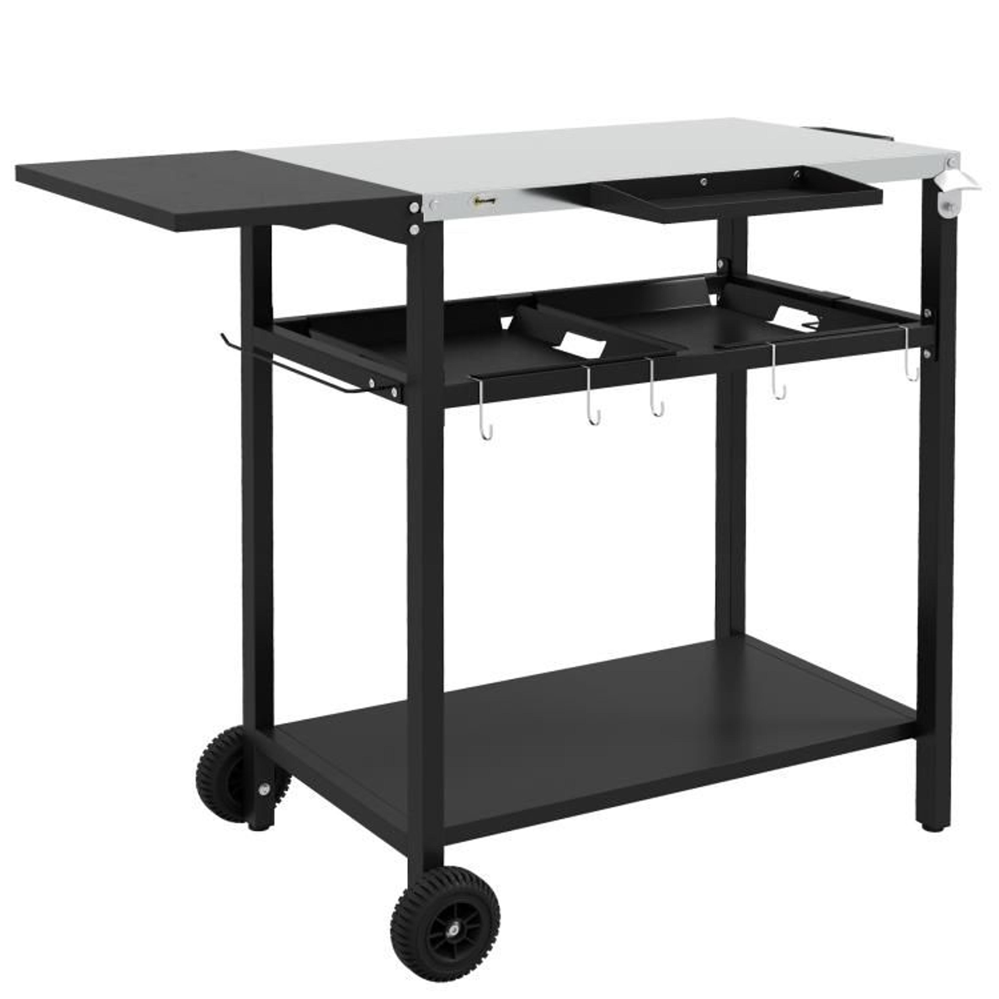 outdoor bar cart with stainless steel top and 2-tier storage black