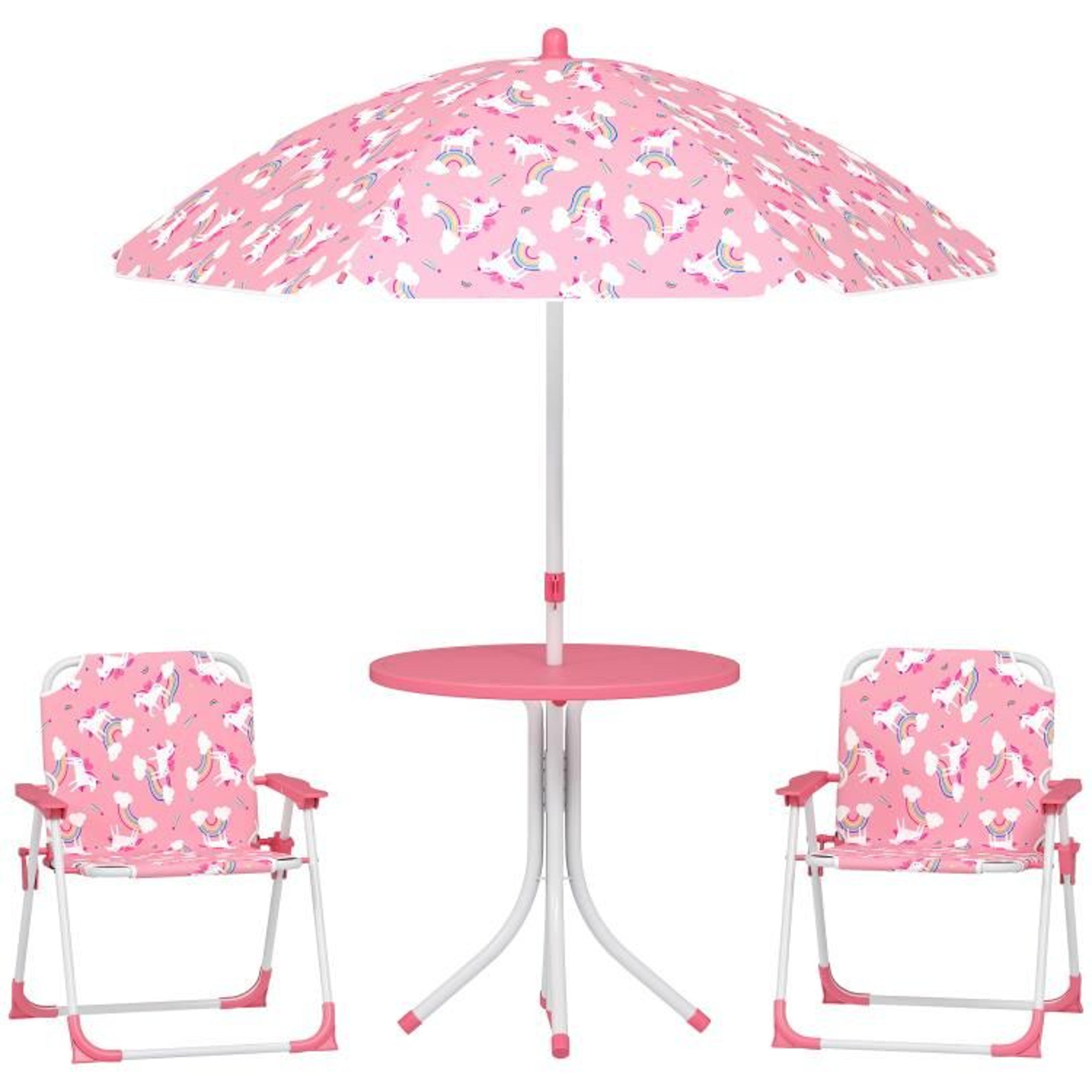 kids picnic table and chair set with folding chairs and adjustable umbrella pink