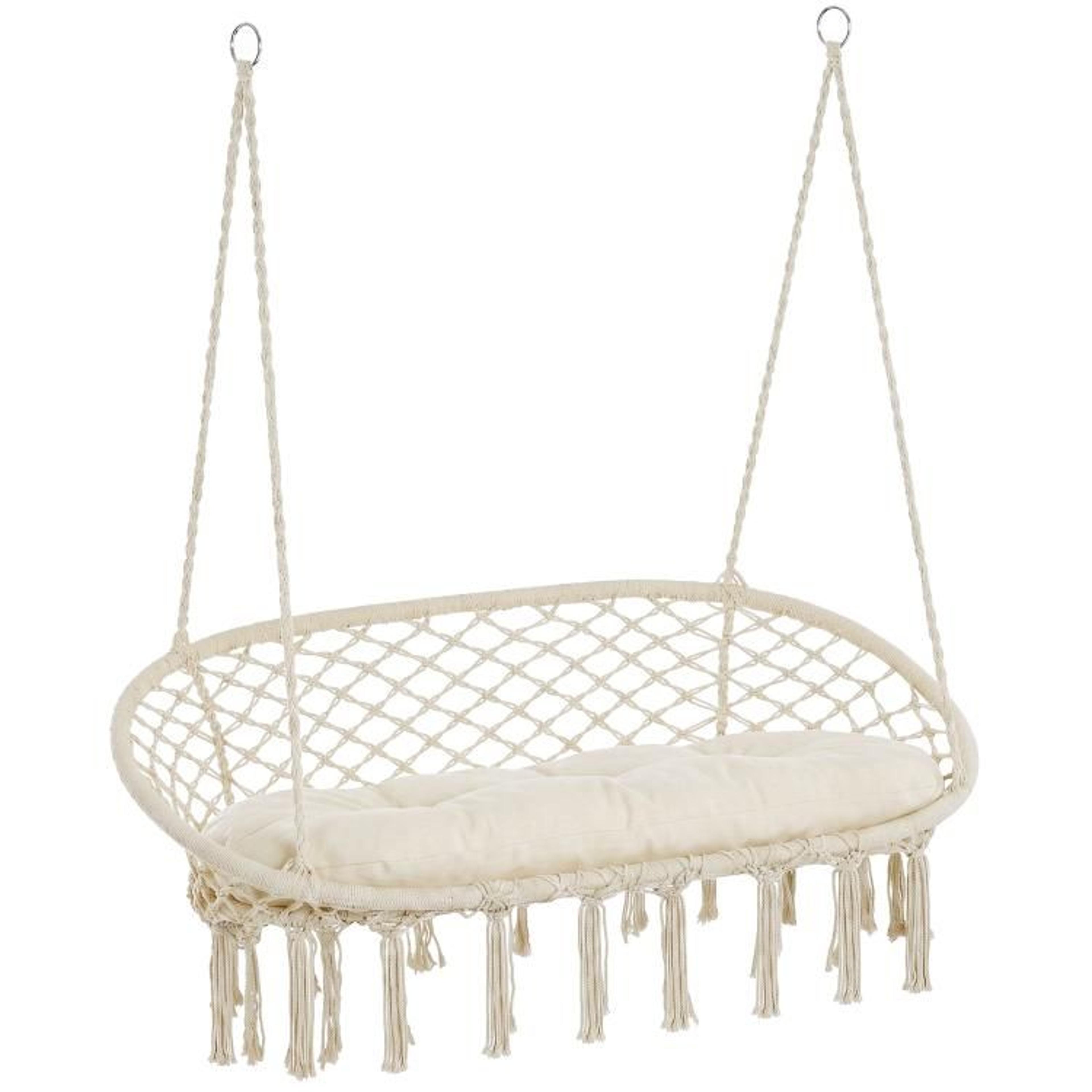 macrame hammock swing chair with cushion for indoor & outdoor use