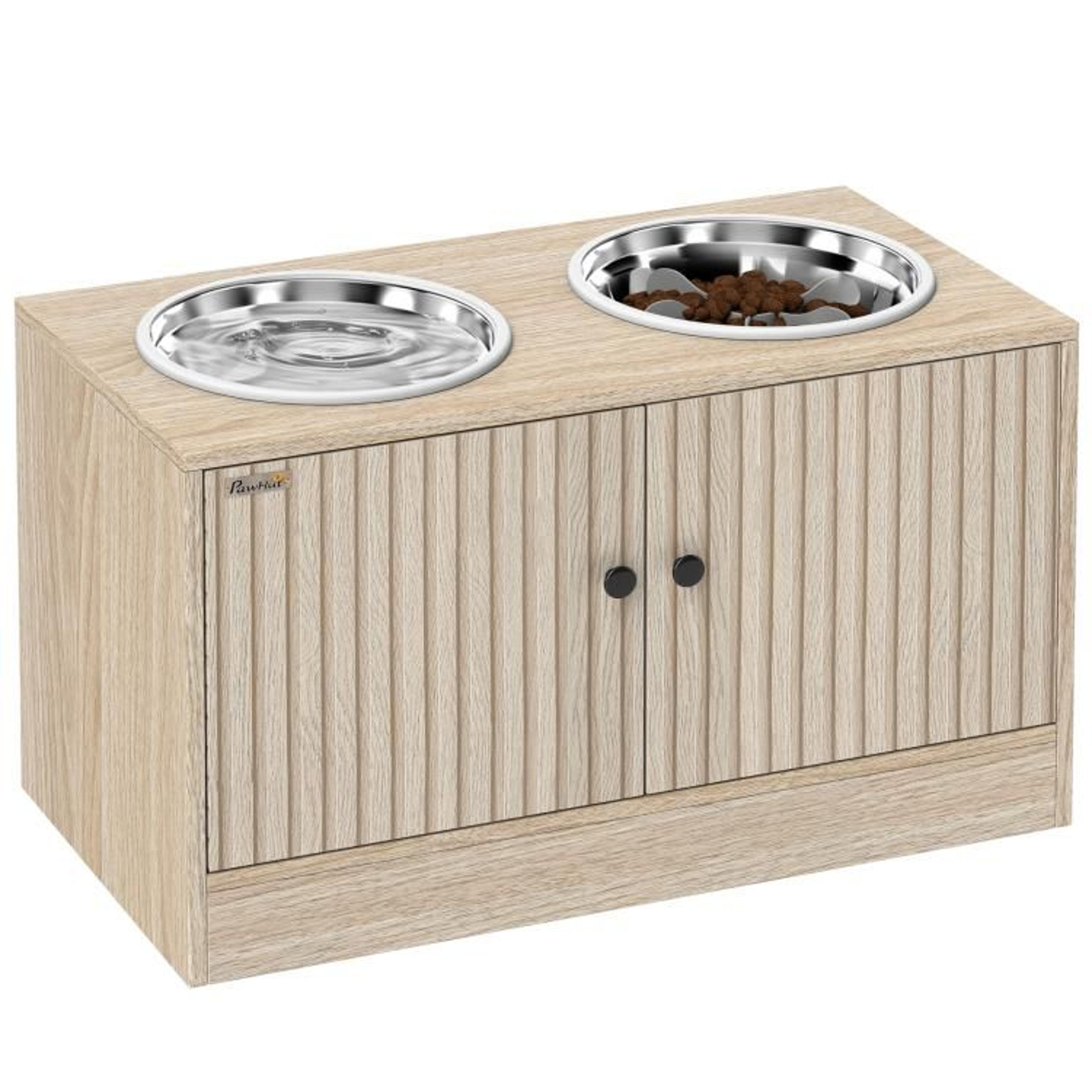 elevated dog bowls with storage cabinet and slow feeder for large dogs