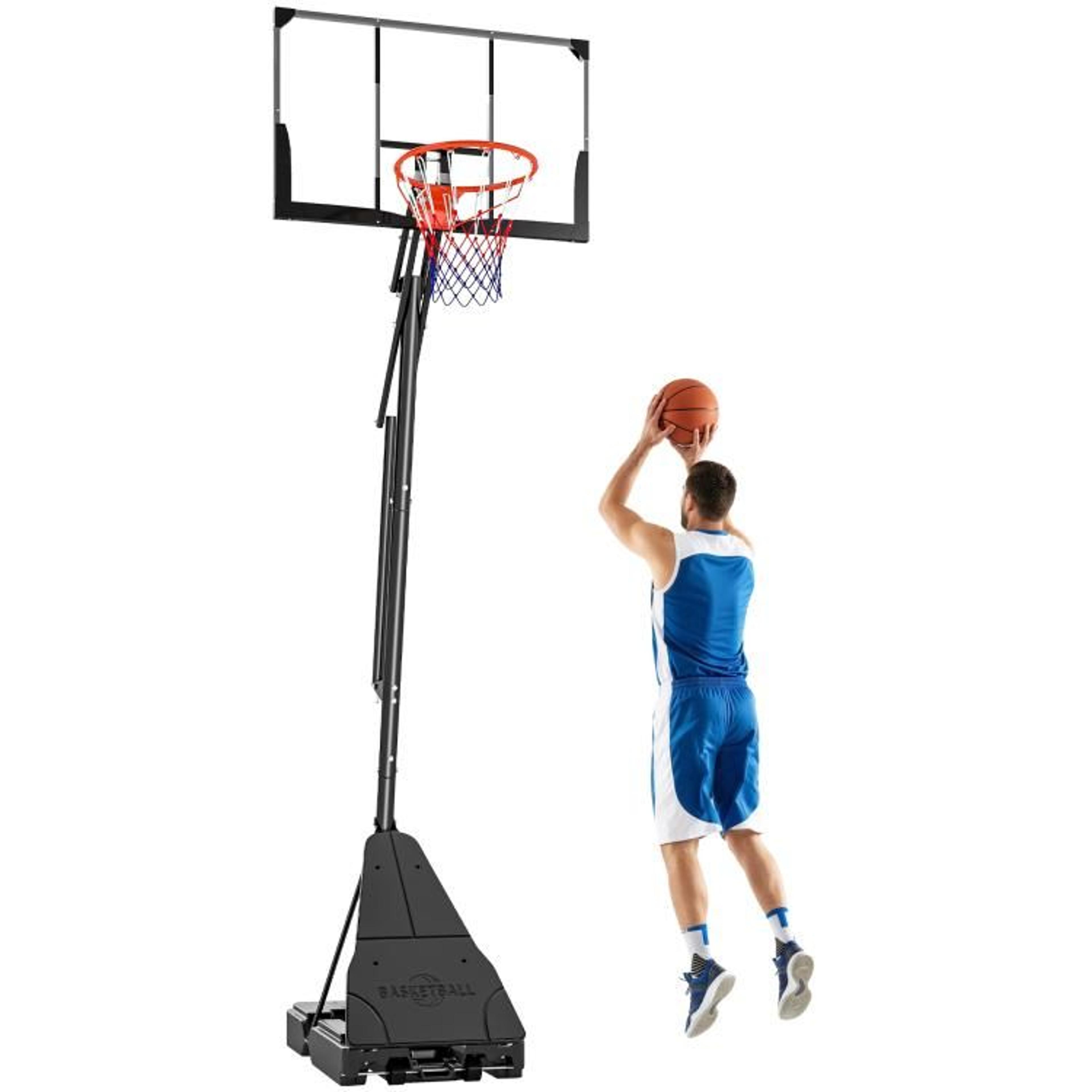 portable basketball hoop with 8–10 ft adjustable height and 43.3-inch backboard